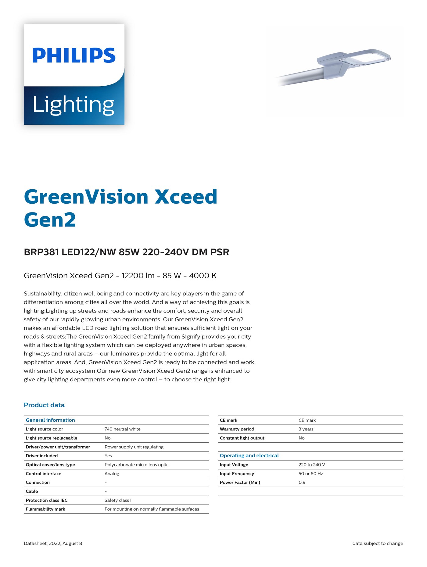 PHILIPS GreenVision Xceed Gen2 BRP381 LED122/NW 85W 220-240V DM PSR 911401875898