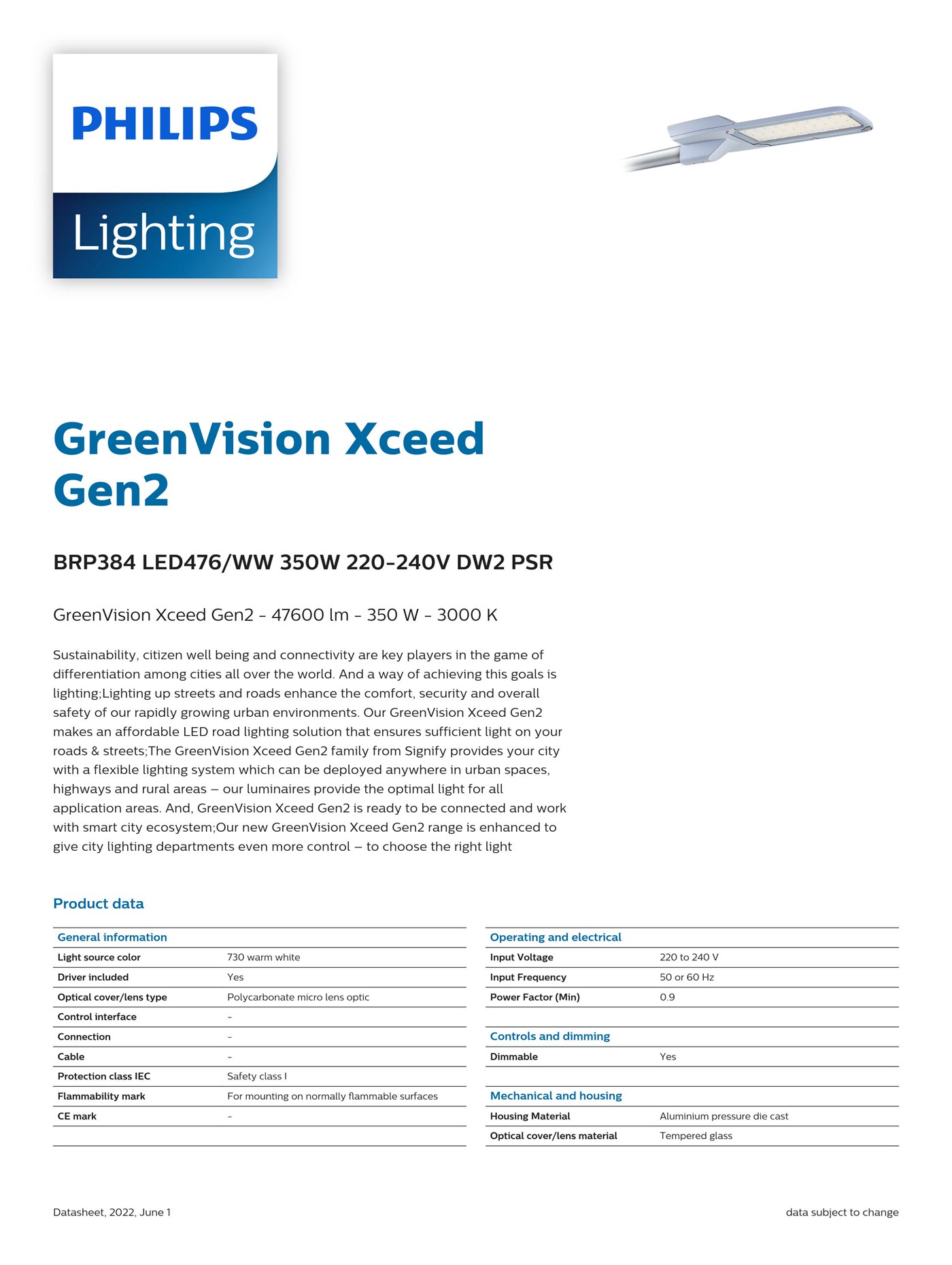 PHILIPS GreenVision Xceed Gen2 BRP384 LED476/WW 350W 220-240V DW2 PSR 911401629607