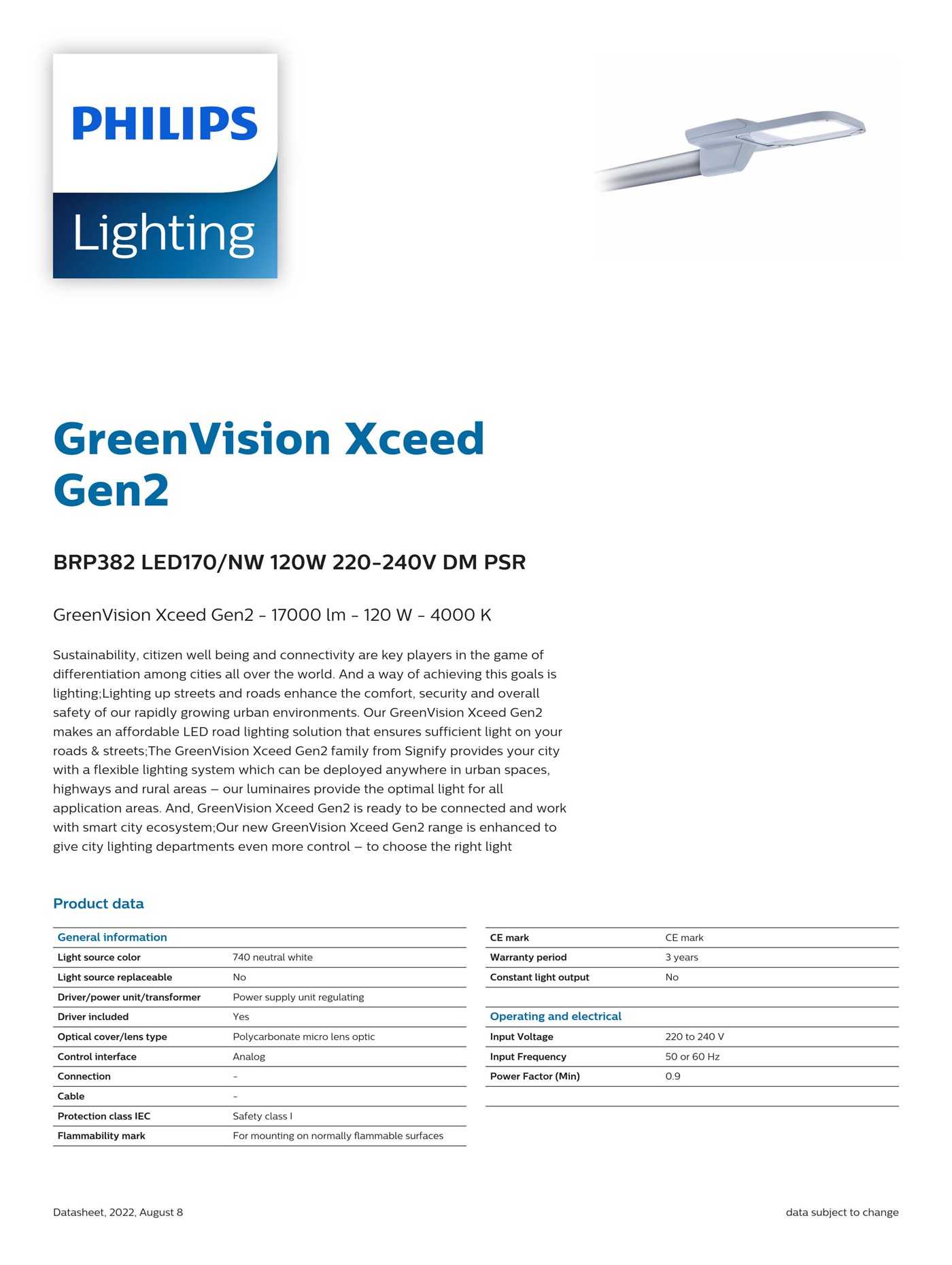 PHILIPS GreenVision Xceed Gen2 BRP382 LED170/NW 120W 220-240V DM PSR 911401875598