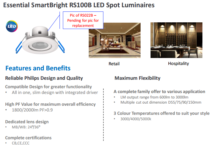 PHILIPS LED Spotlight RS100B LED2 830 3W 220V D55 MB CN 929001979710