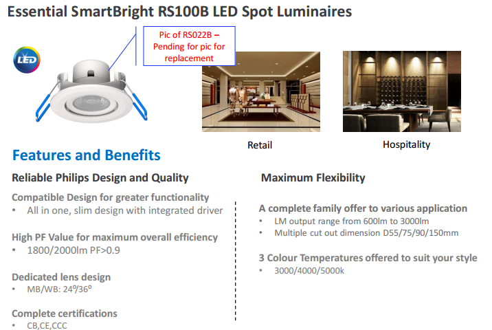 PHILIPS LED Spotlight RS100B LED2 840 3W 220V D55 MB CN 929001979810