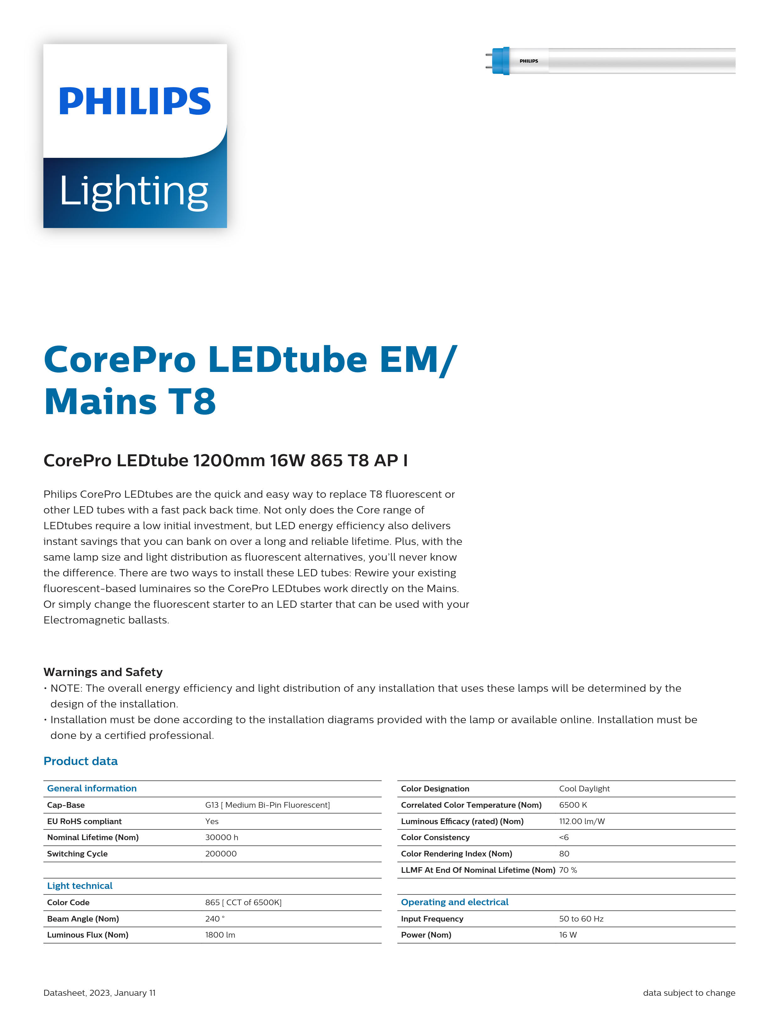 PHILIPS LED tube t8 CorePro LEDtube 1200mm 14.5W865 929003520408