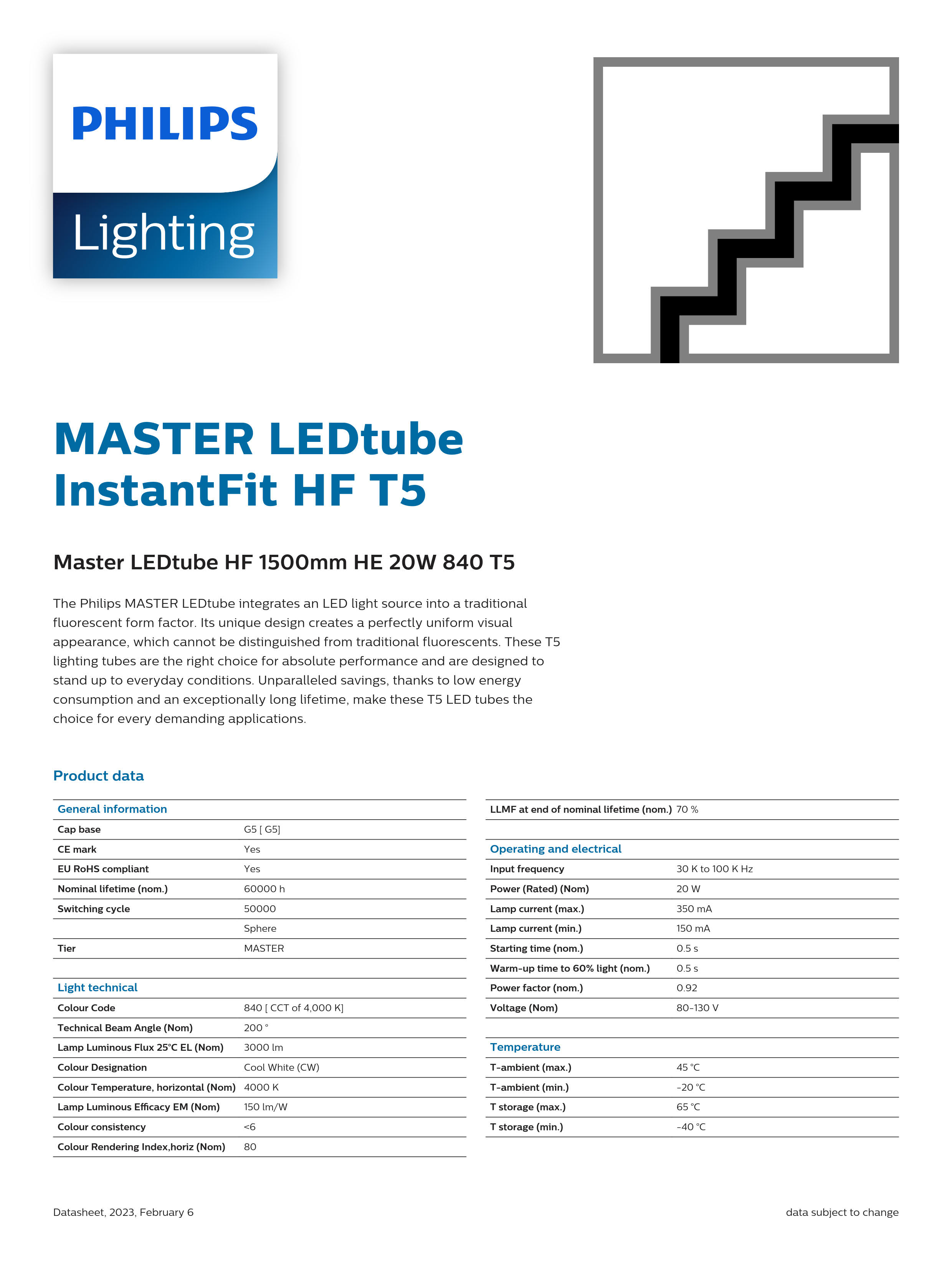 PHILIPS Master LEDtube HF 1500mm HE 20W 840 T5 929001391402