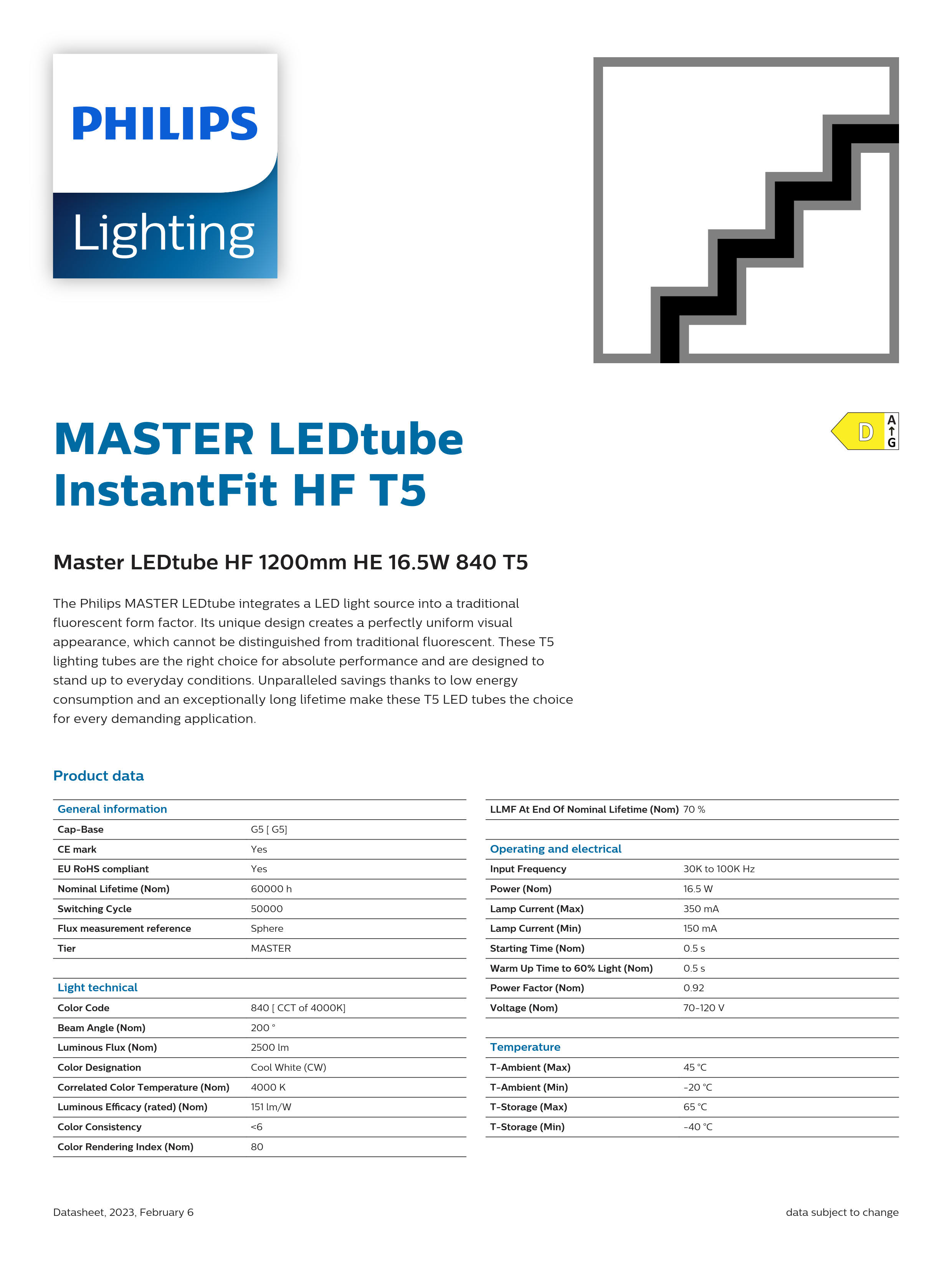 PHILIPS Master LEDtube HF 1200mm HE 16.5W 840 T5 929001391102