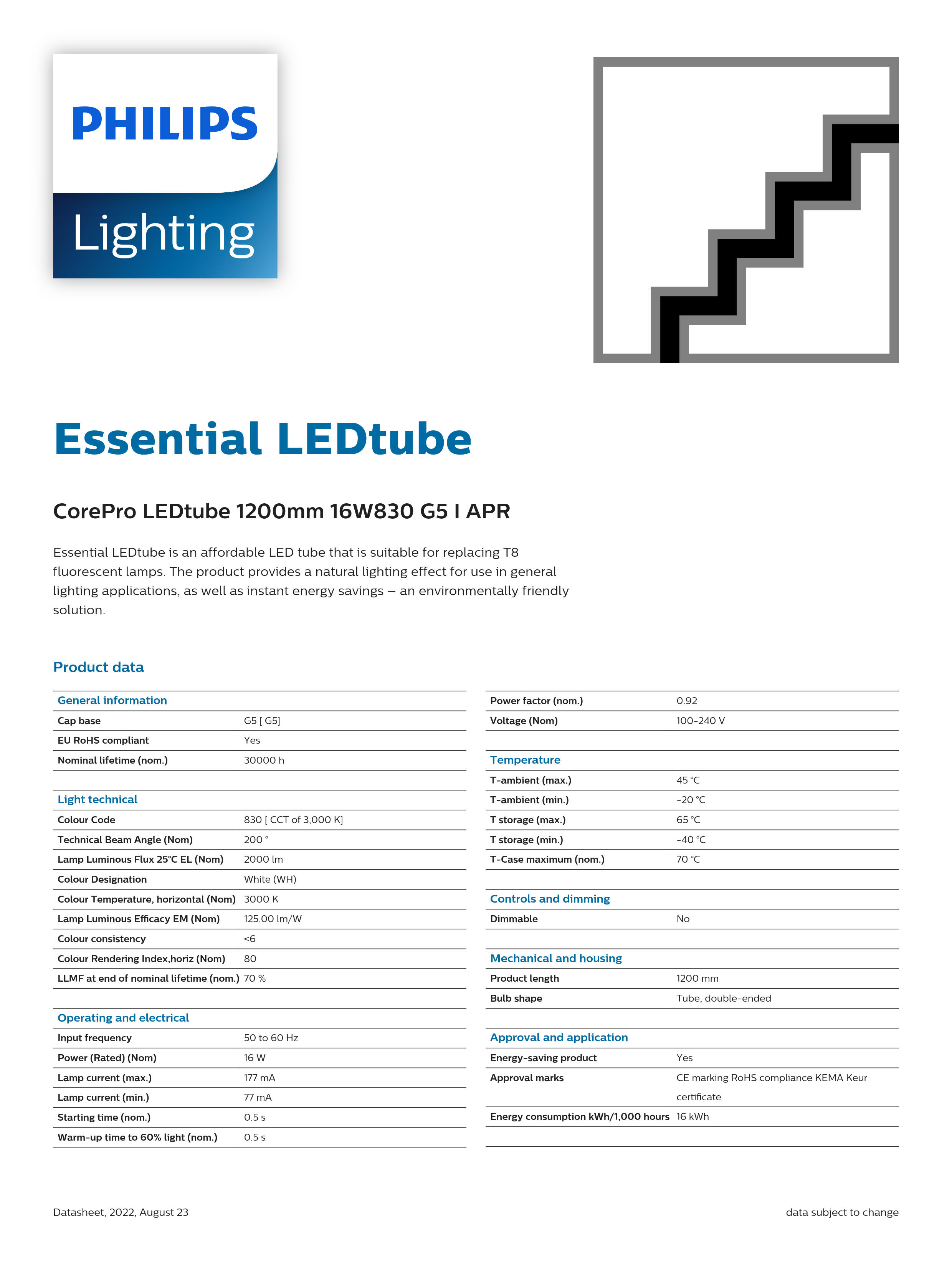 PHILIPS Corepro LEDtube 1200mm16W830 G5 l APR 929001380908