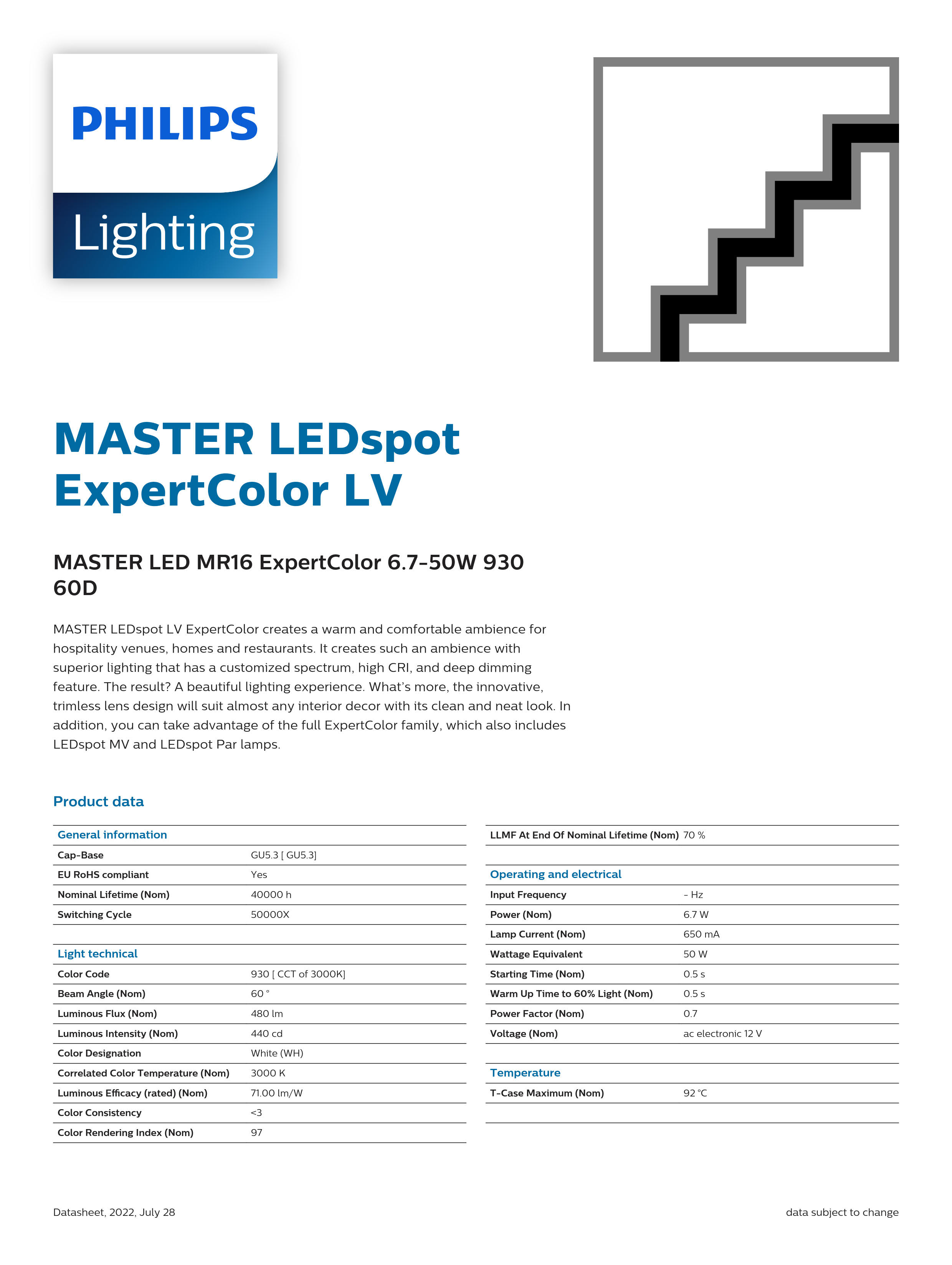 PHILIPS MASTER LED MR16 ExpertColor 6.7-50W 930 6OD929003078608