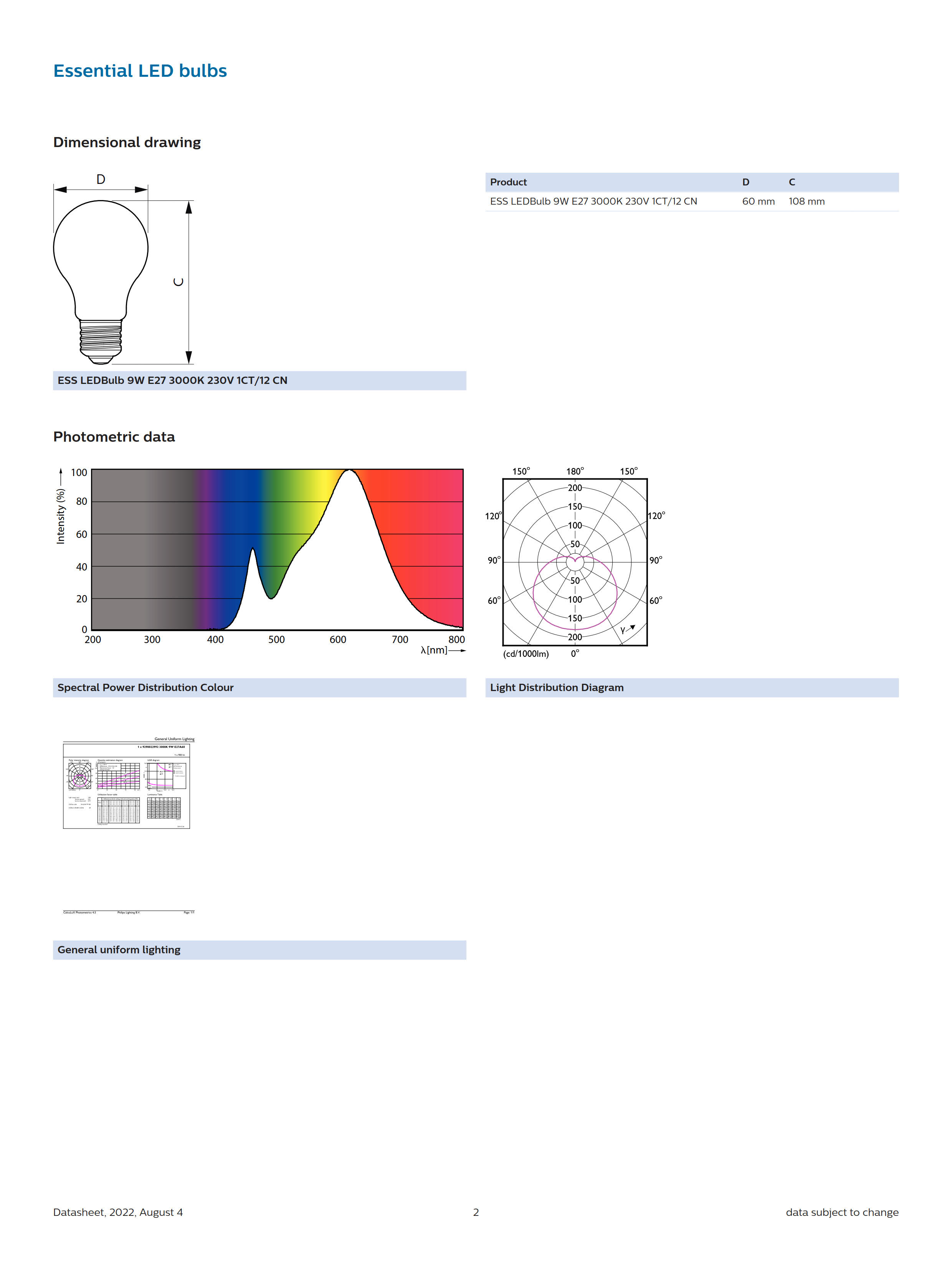 PHILIPS Essential LED bulbs 9W E27 3000K 230V 1CT/12 CN 929002299209