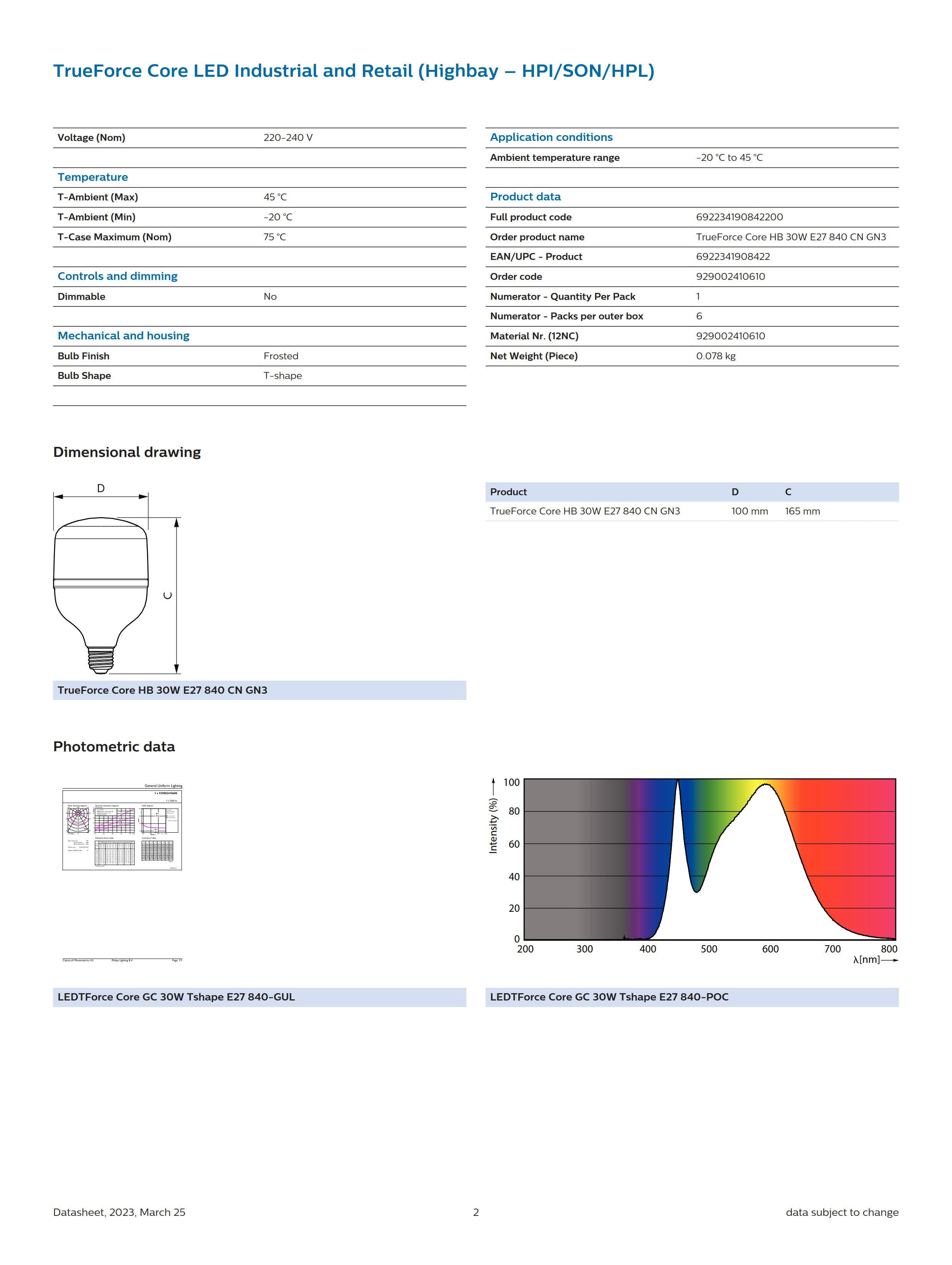 PHILIPS LED Bulb TrueForce Core HB 30W E27 840 CN GN3 929002410610