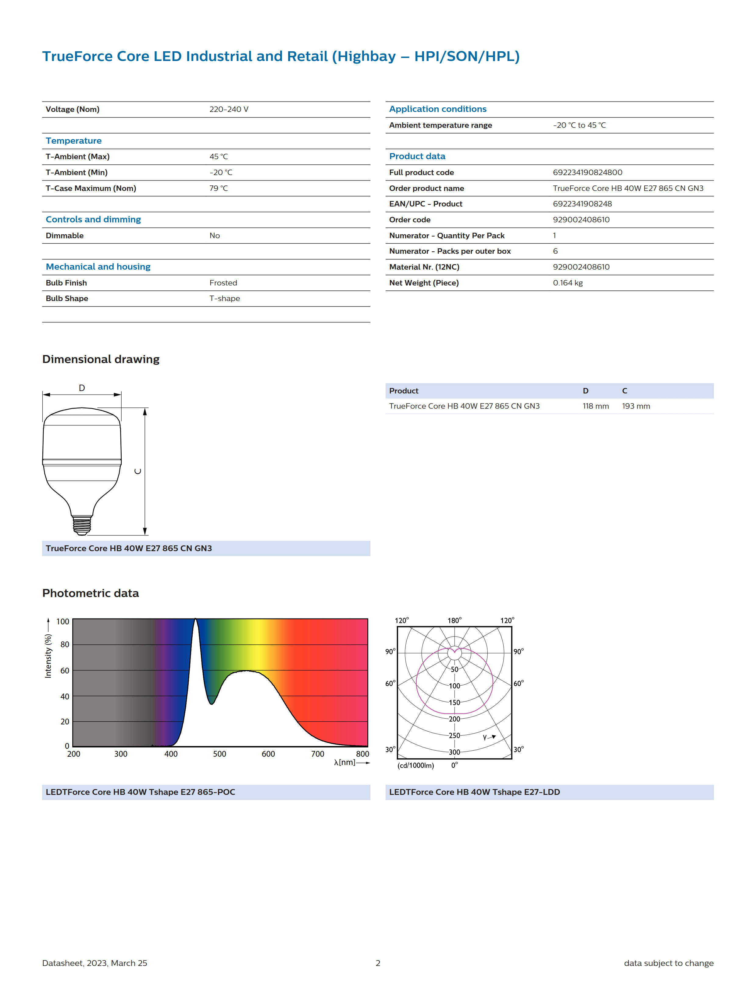 PHILIPS LED Bulb TrueForce Core HB 40W E27 865 CN GN3 29002408610