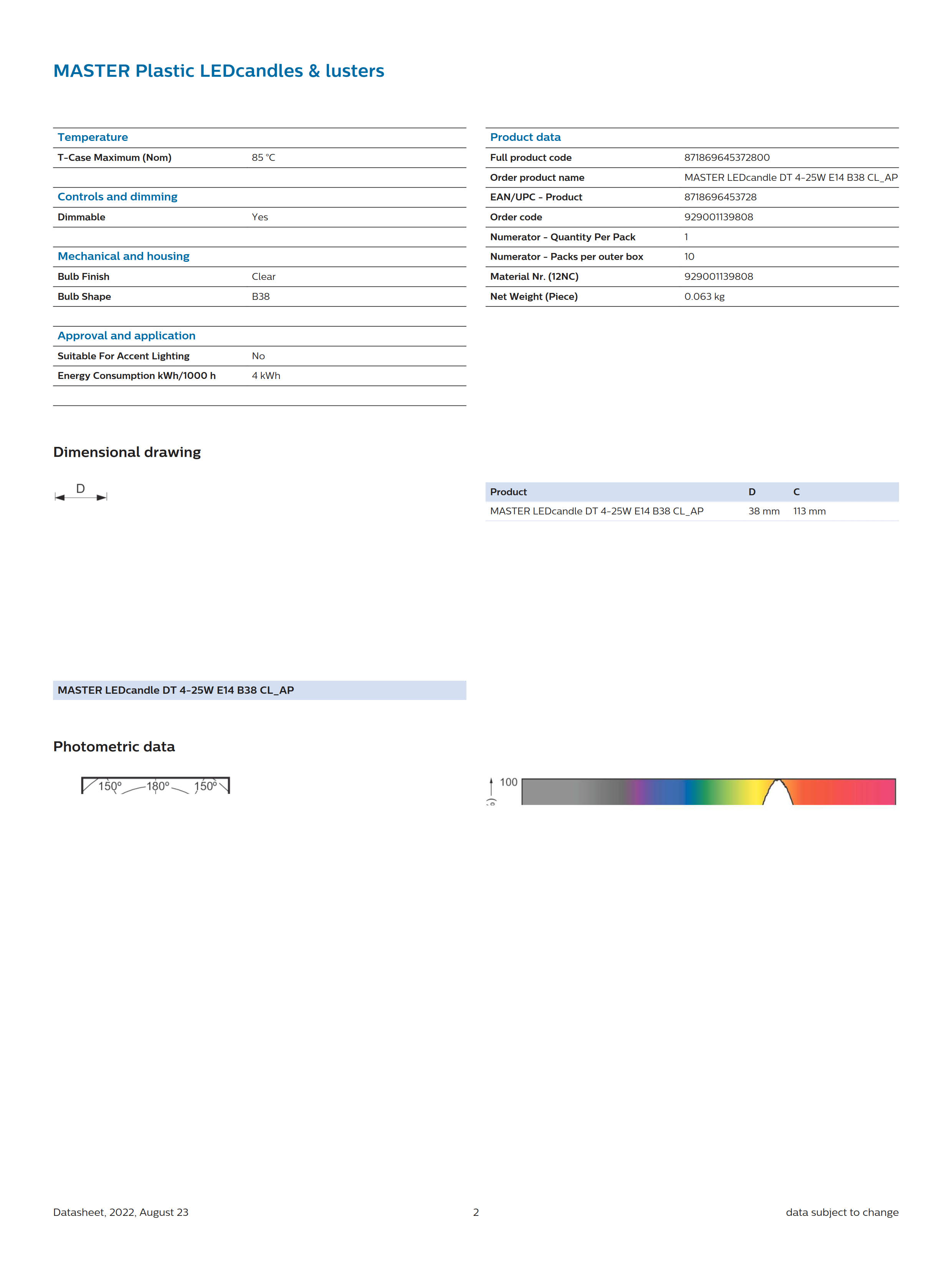 Philips dimmable bulb MASTER LED candle DT 4-25W E14 B38 CL_AP 929001139808