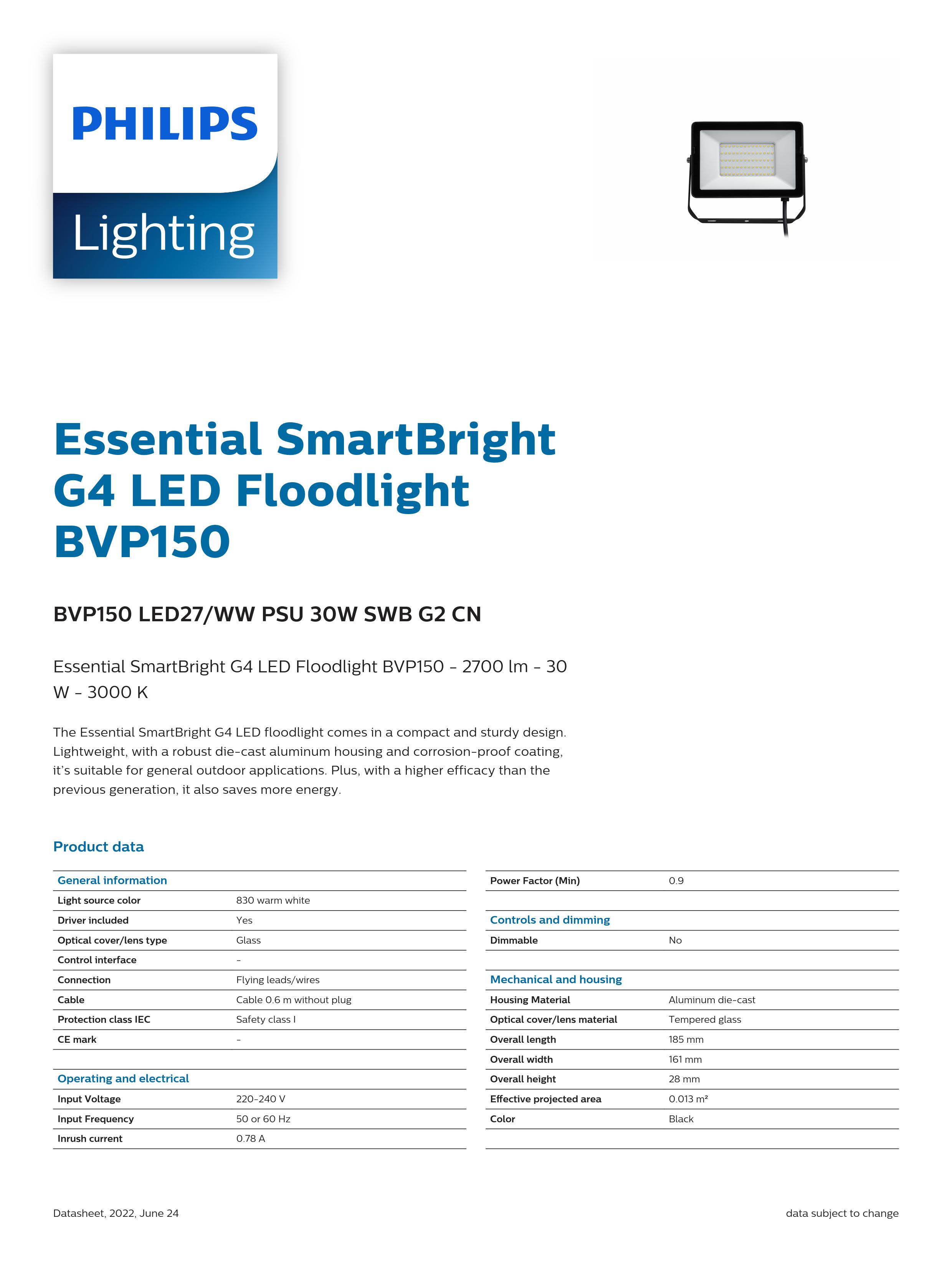 PHILIPS LED flood light PHILIPS BVP150 LED27/WW PSU 30W SWB G2 CN 911401813083