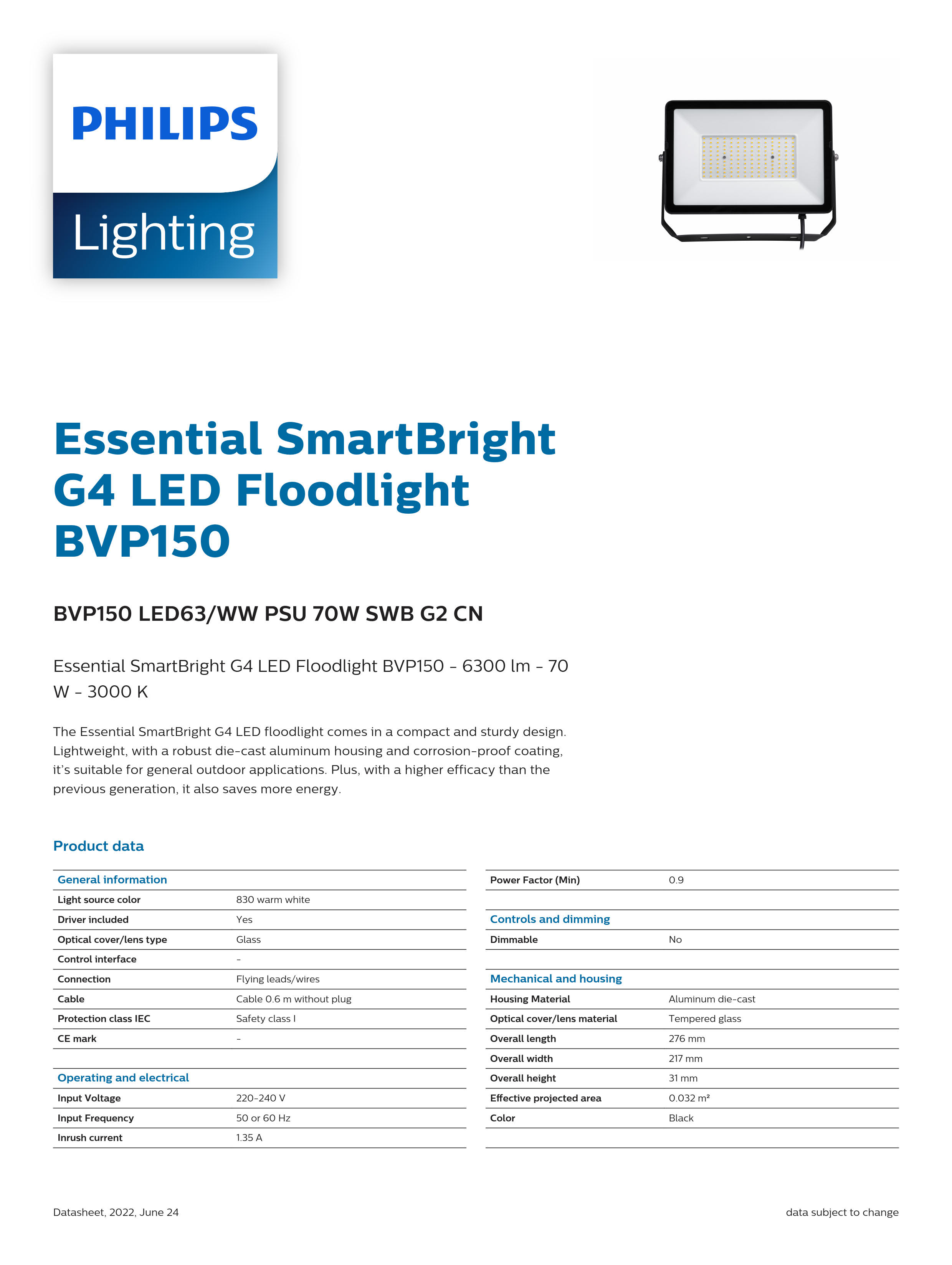 PHILIPS LED flood light PHILIPS BVP150 LED63/WW PSu 70w SWB G2 CN 911401815083