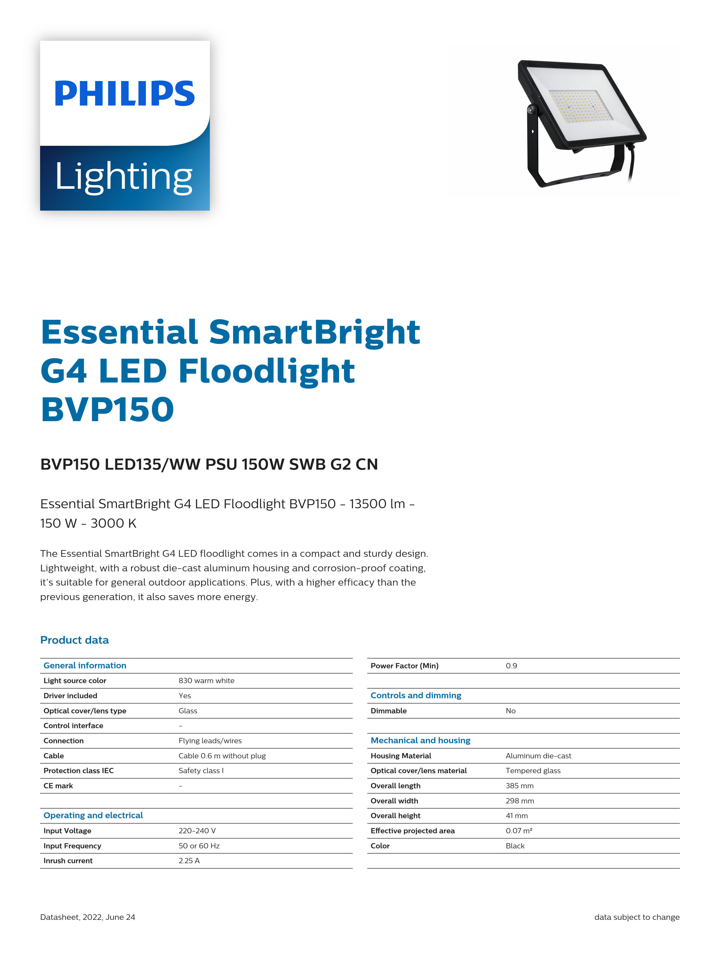 PHILIPS LED flood light PHILIPS BVP150 LED135/WW PSu 150W SWB G2 CN 911401817083