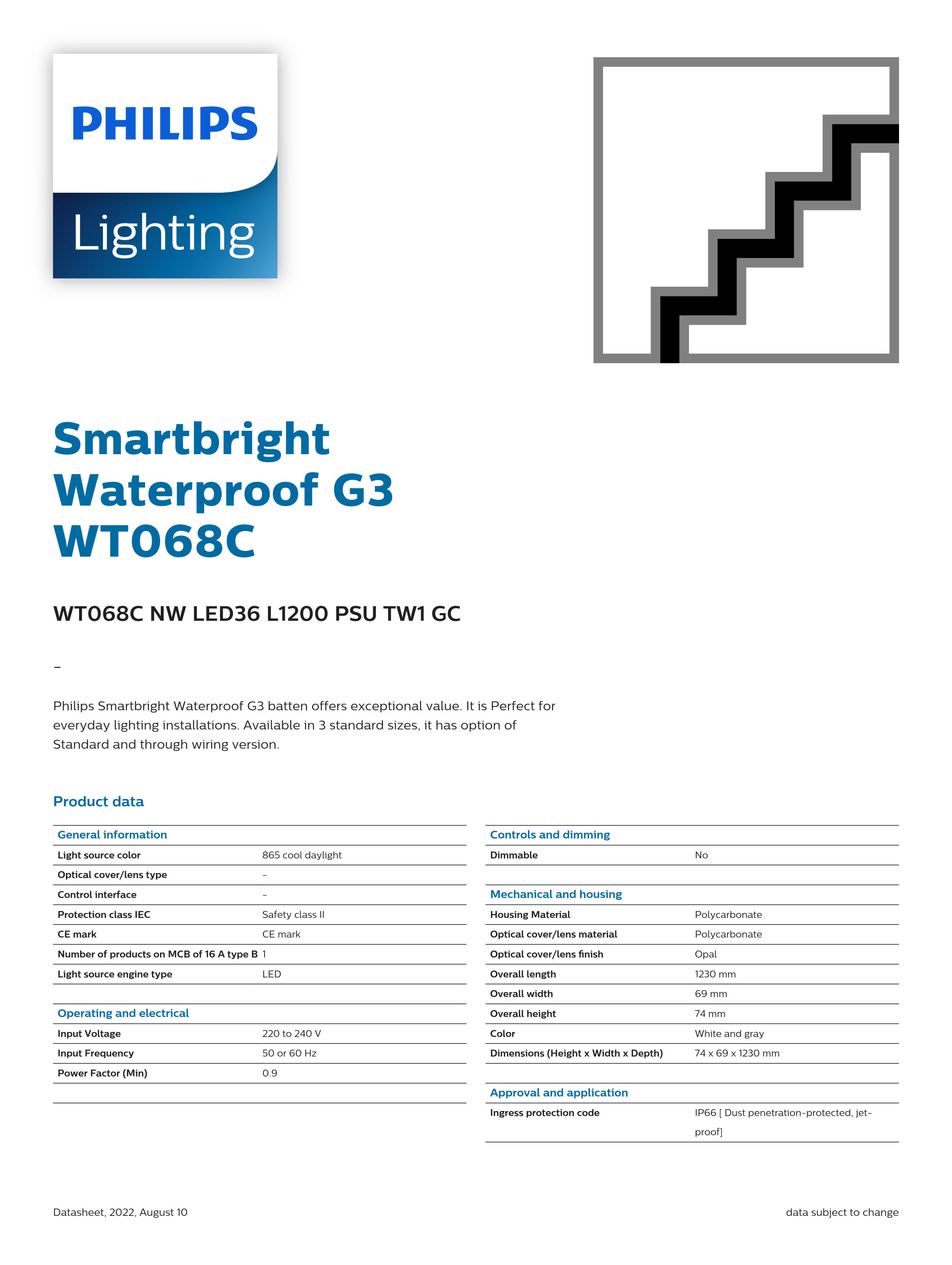 PHILIPS Waterproof WT068C NW LED36 L1200 PSU TW1 GC 911401881180