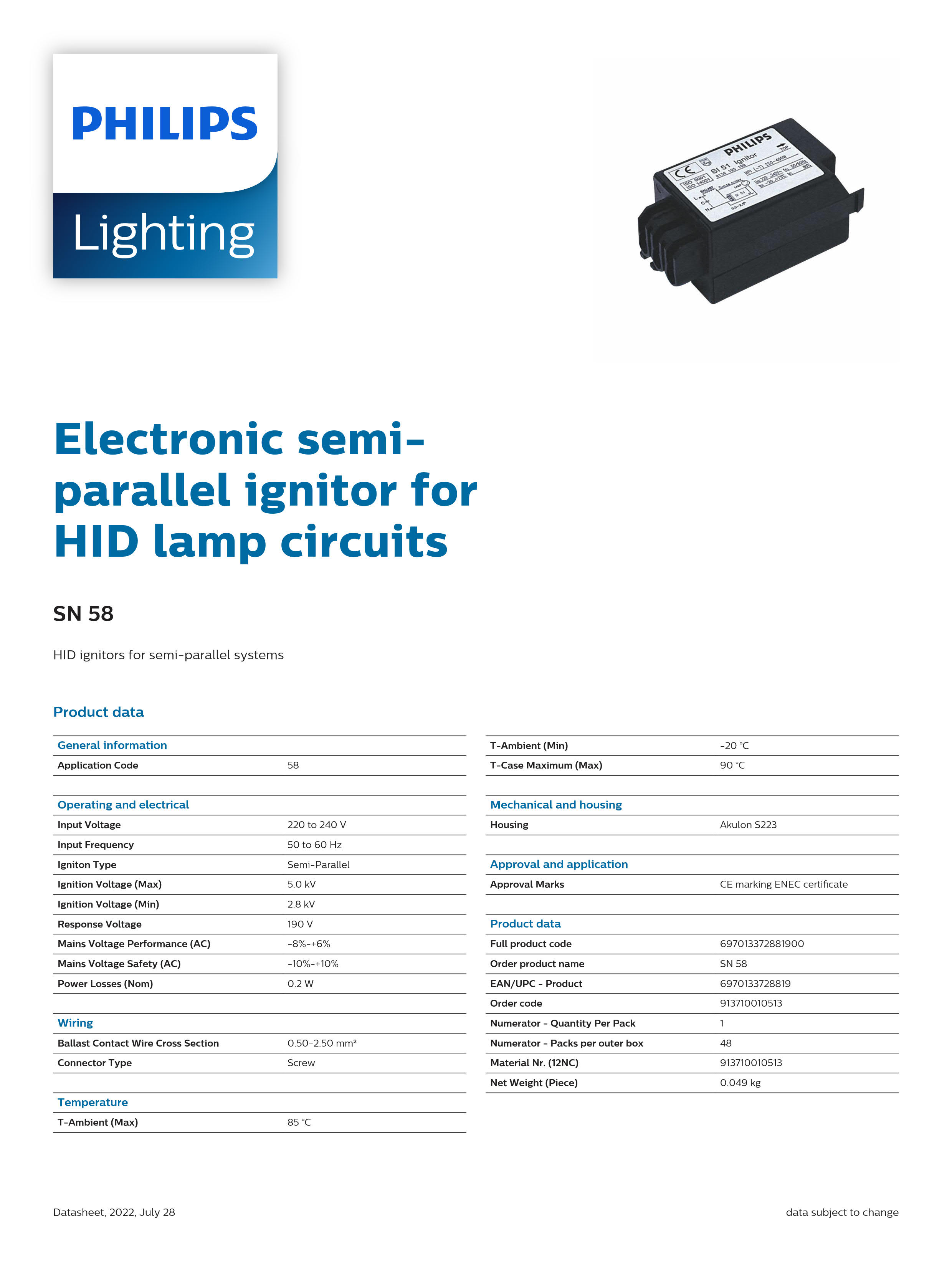 PHILIPS Ignitor SN 58 913710010513