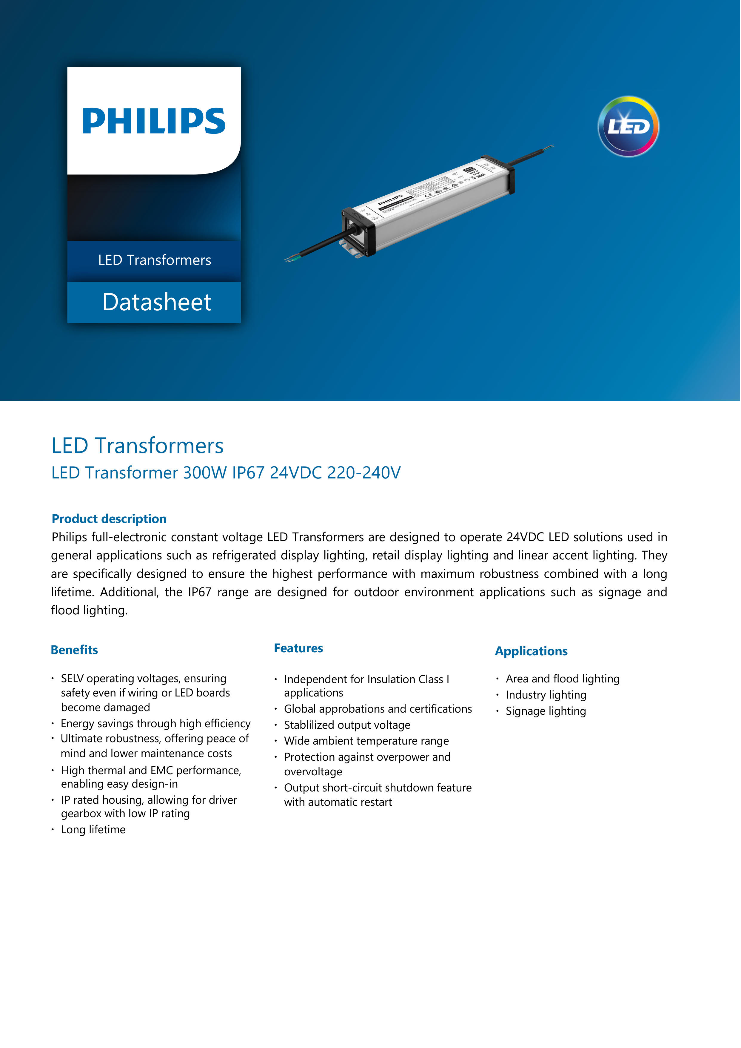 PHILIPS Xitanium LED Transformer 300W IP67 24VDC 220-240V 929001485680