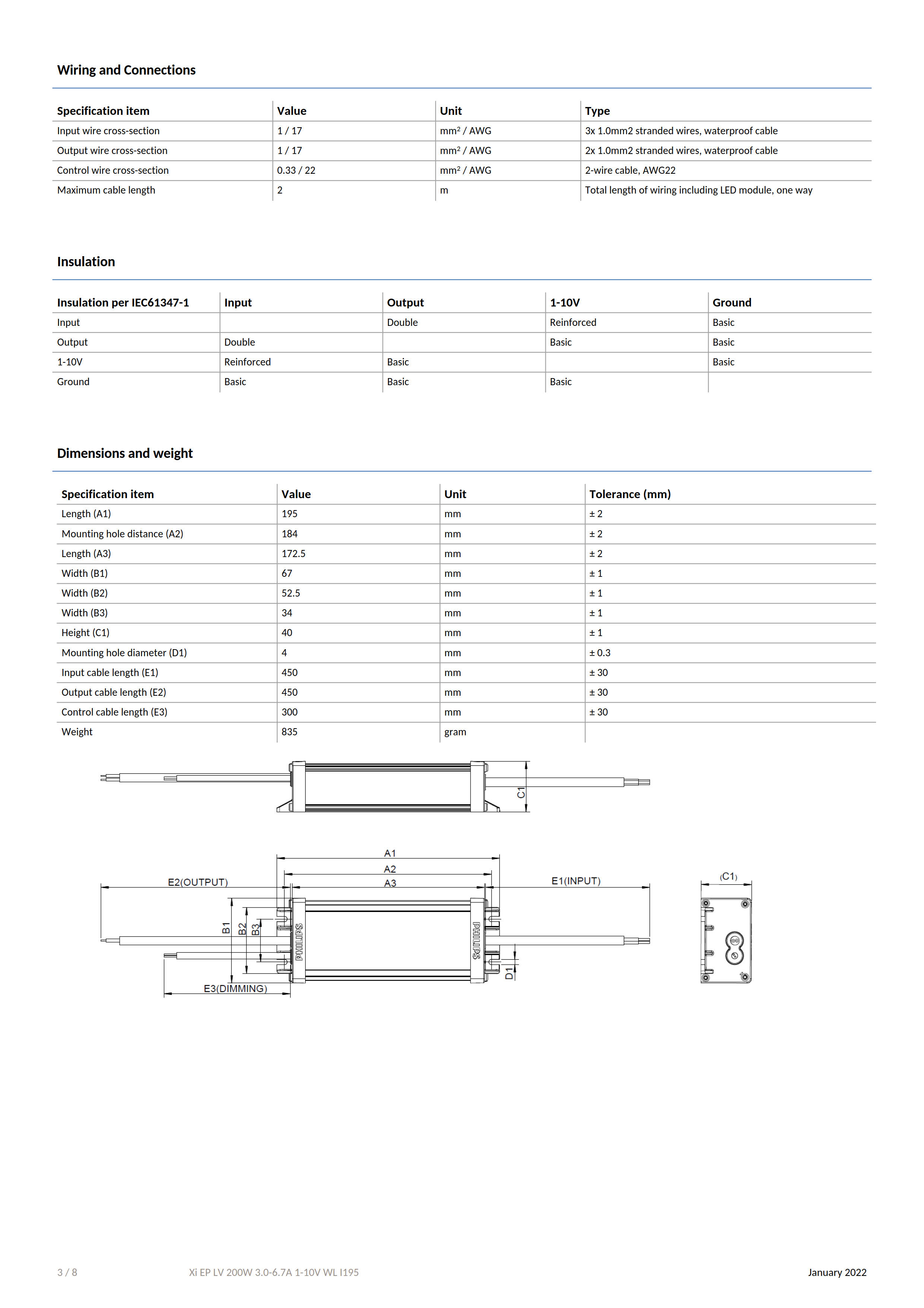 PHILIPS Xitanium Outdoor LED Drivers Xi EP LV 200W 3.0-6.7A 1-10V WL I195 929003393780