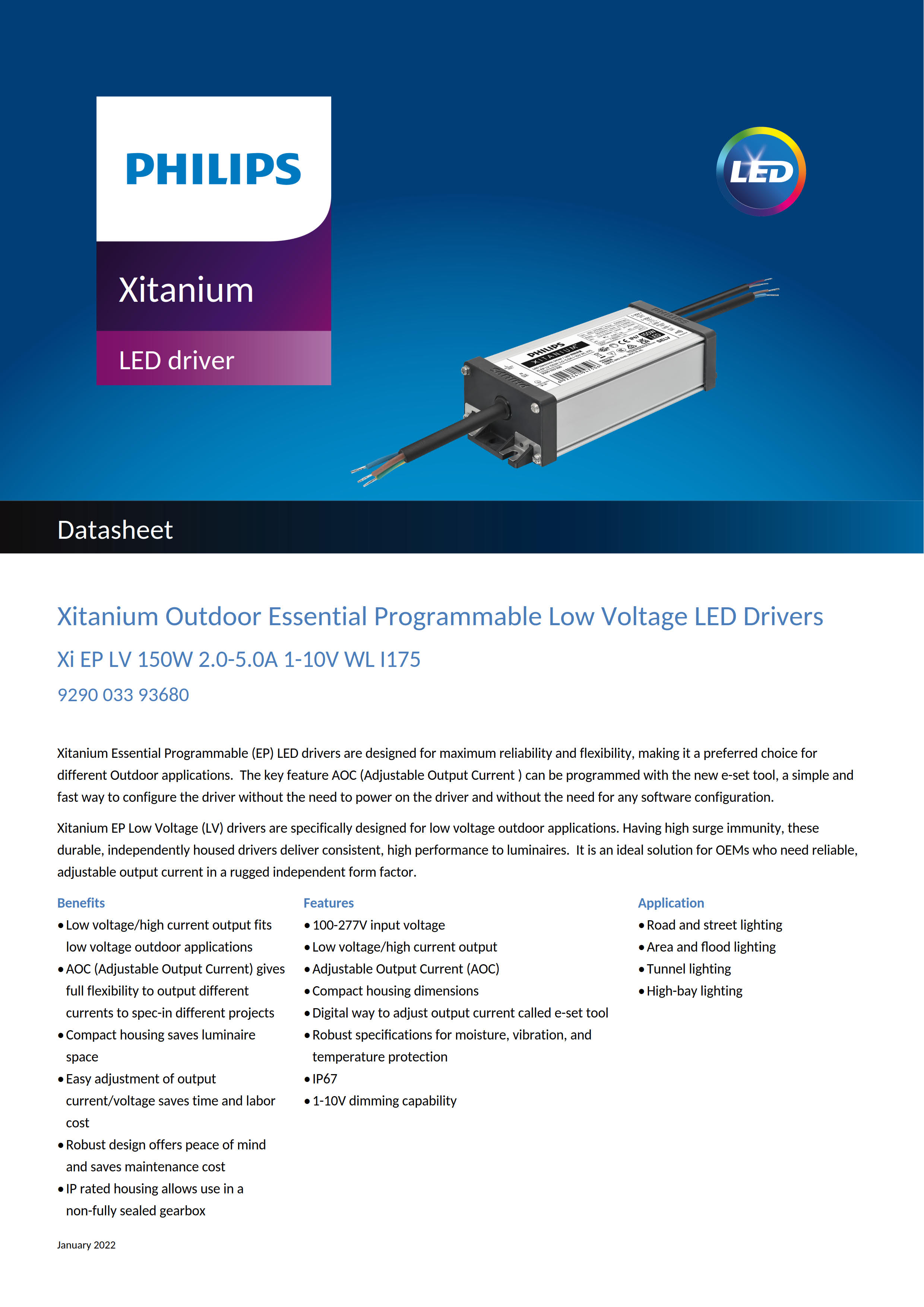 PHILIPS Xitanium Outdoor LED Drivers Xi EP LV 150W 2.0-5.0A 1-10V WL I175 929003393680