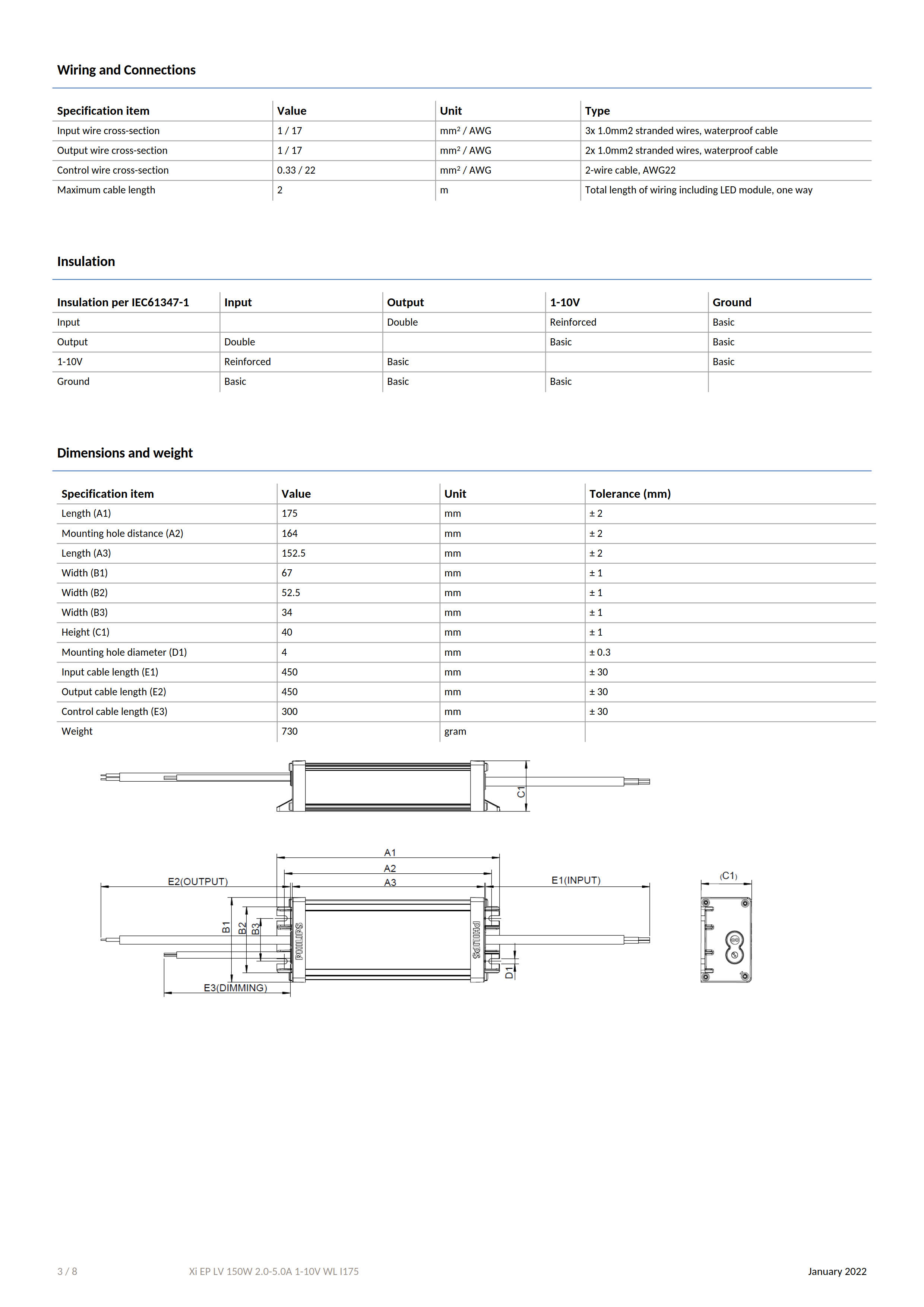 PHILIPS Xitanium Outdoor LED Drivers Xi EP LV 150W 2.0-5.0A 1-10V WL I175 929003393680