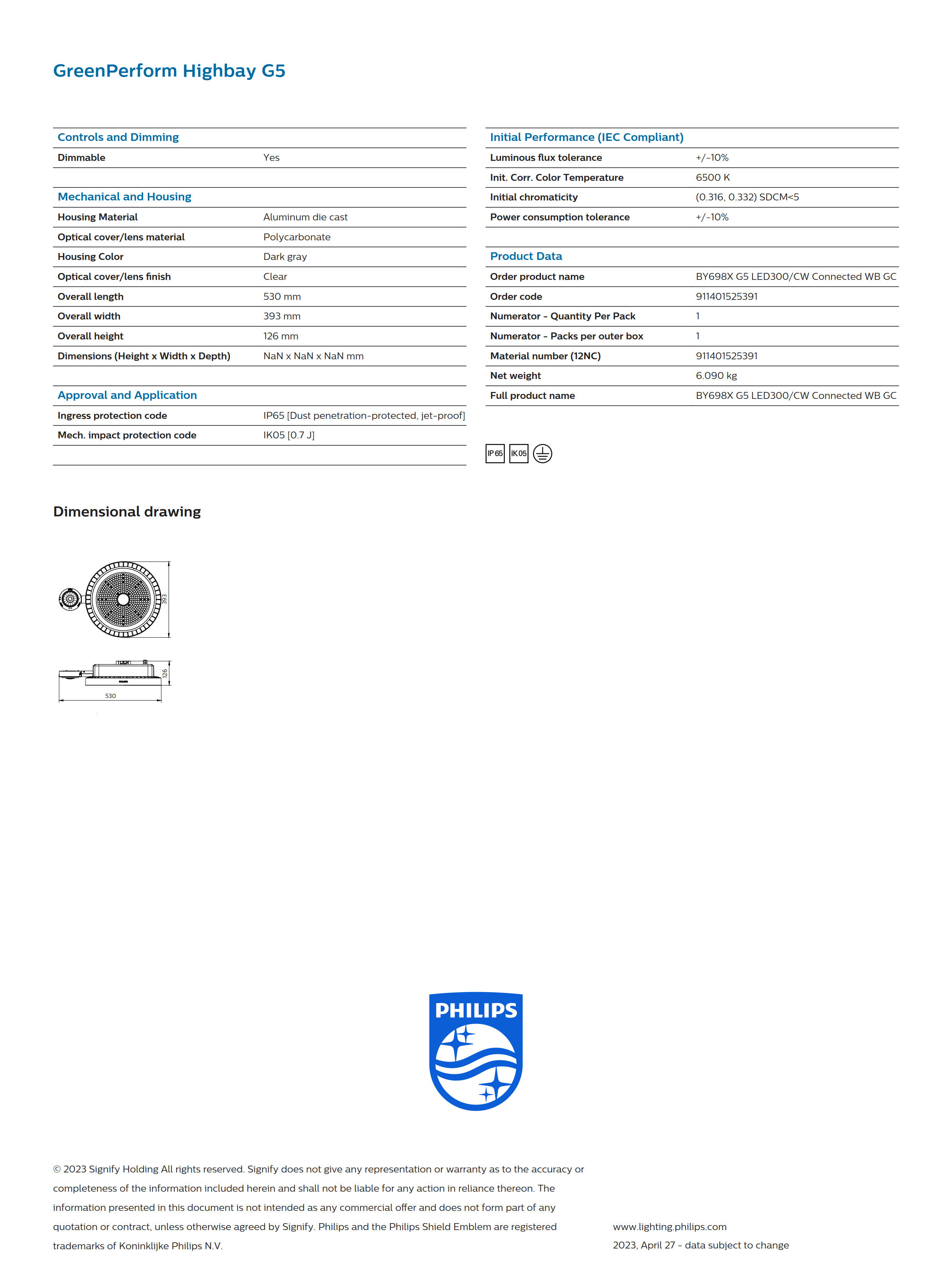 PHILIPS Highbay BY698X G5 LED300/CW Connected WB GC 911401525391