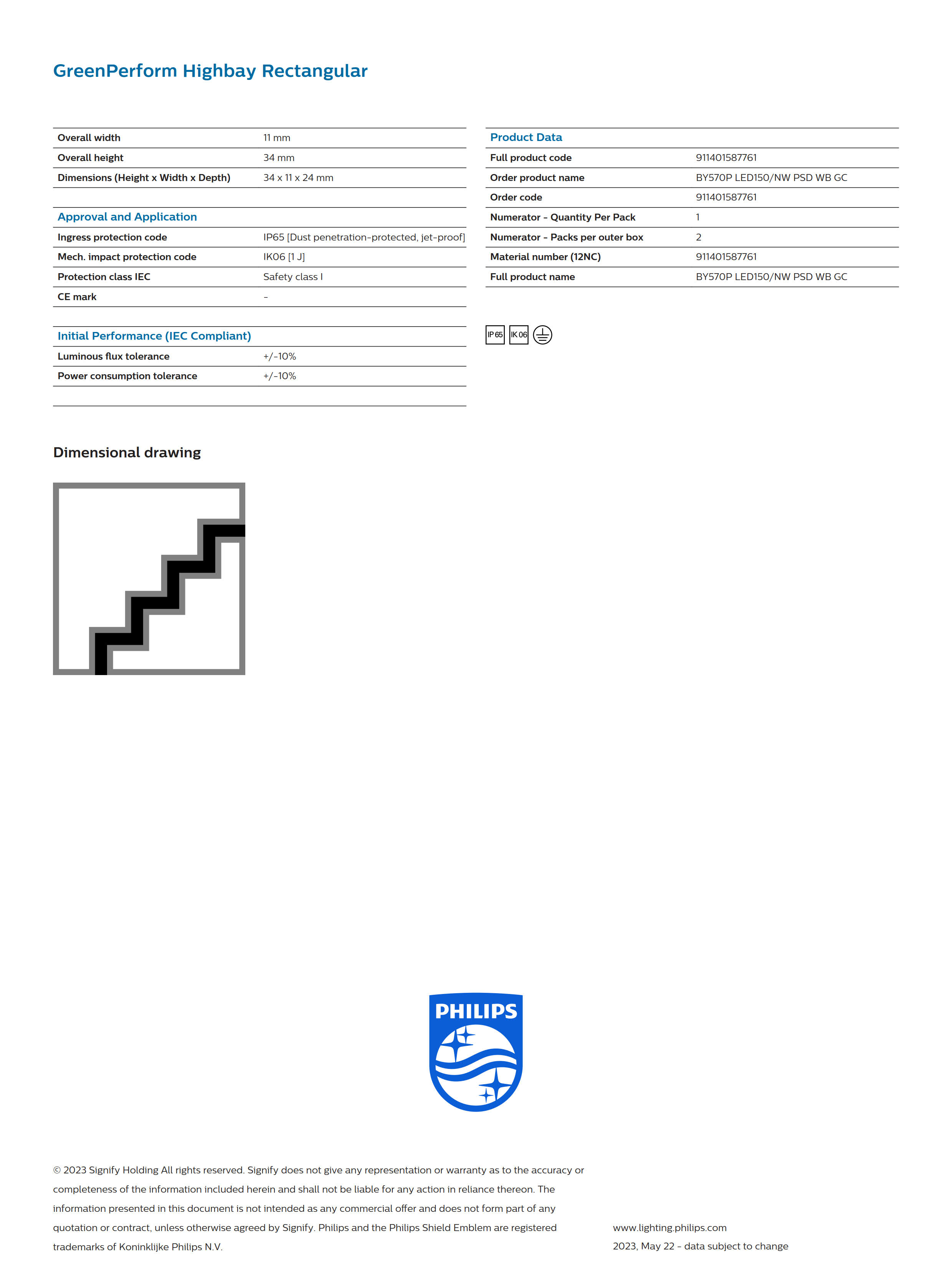 PHILIPS Highbay BY570P LED150/NW PSD WB GC 911401587761