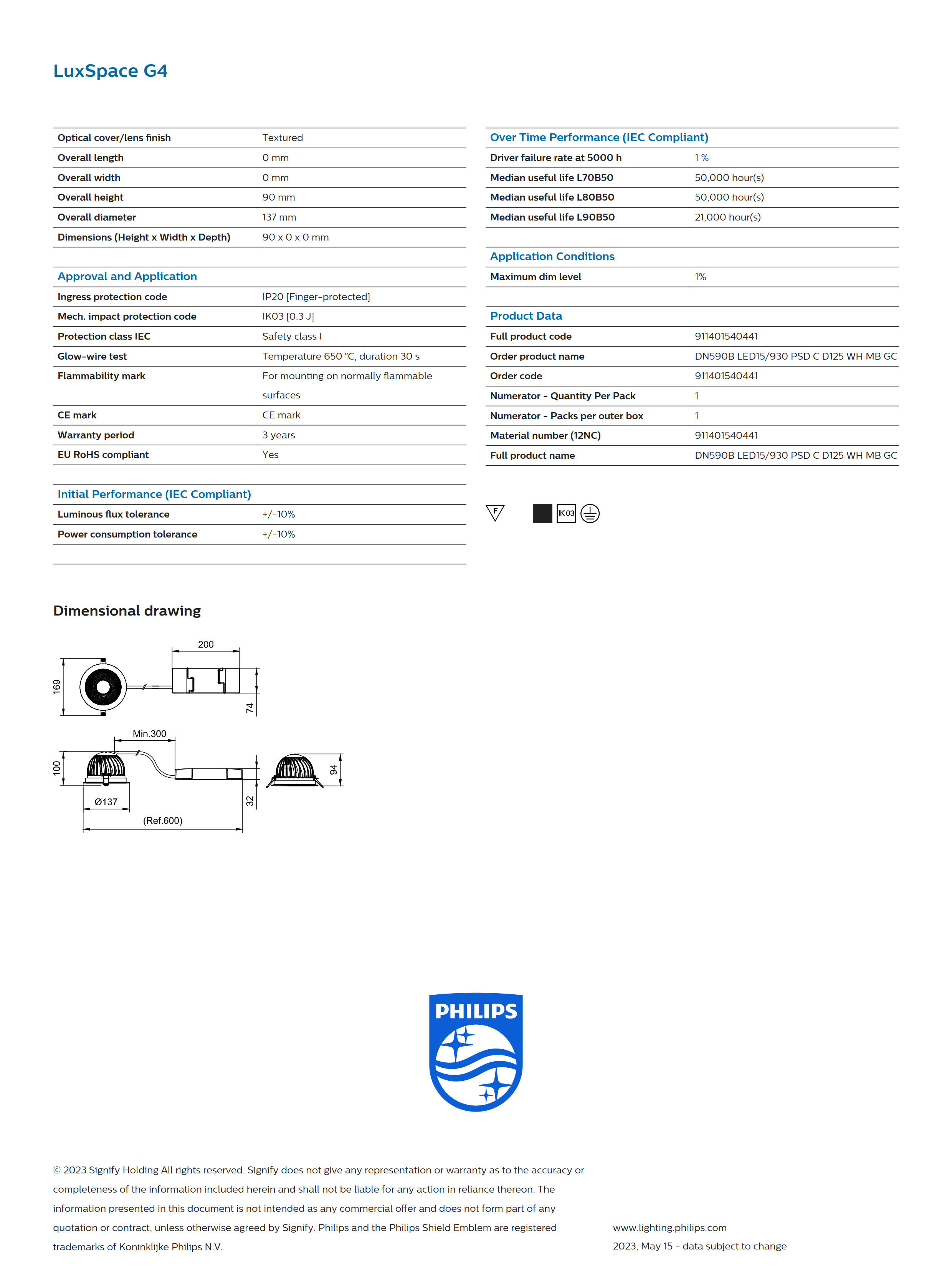 PHILIPS Downlight DN590B LED15/930 PSD C D125 WH MB GC 911401540441