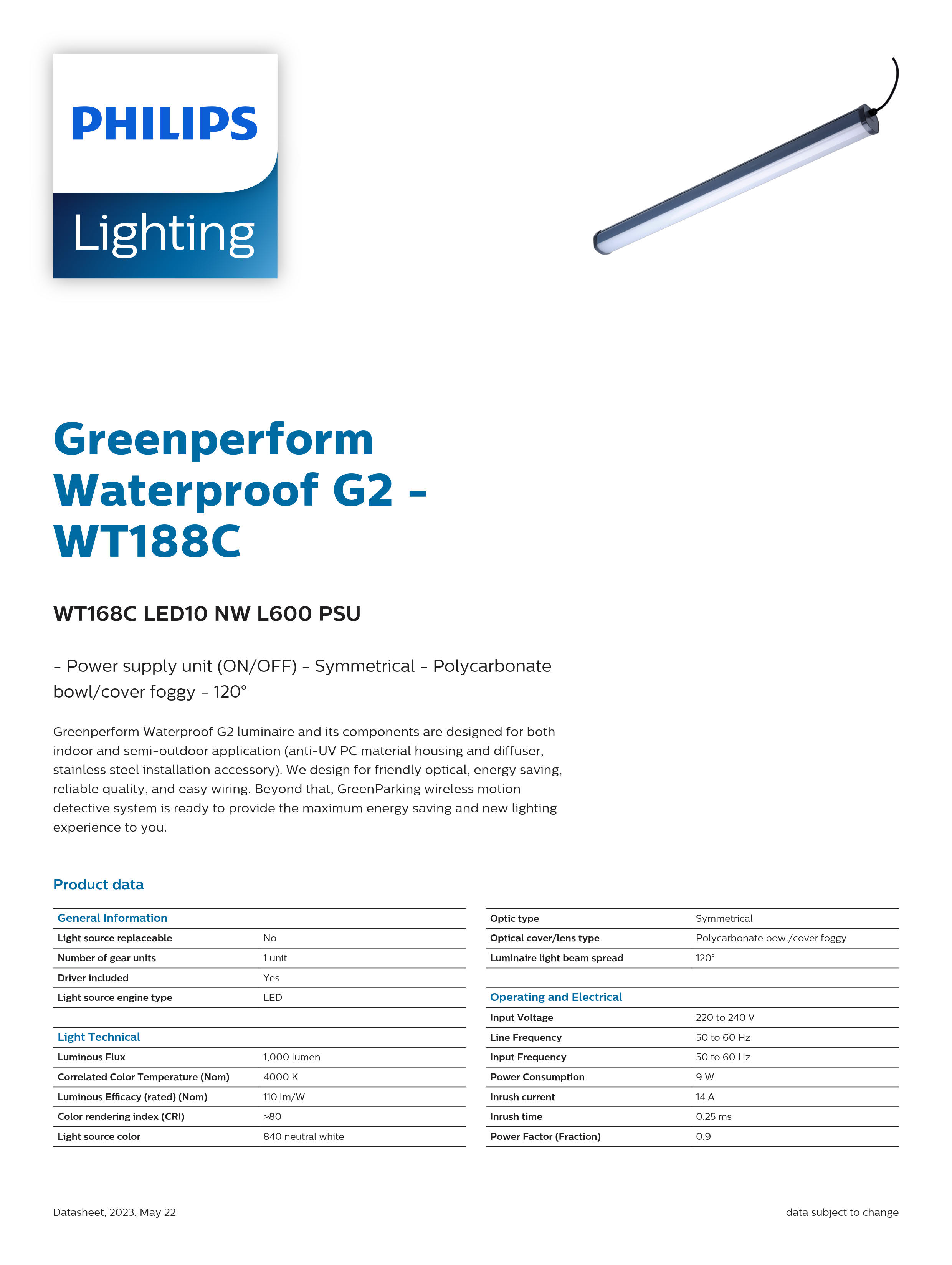 PHILIPS Waterproof WT168C LED10 NW L600 PSU 911401510441