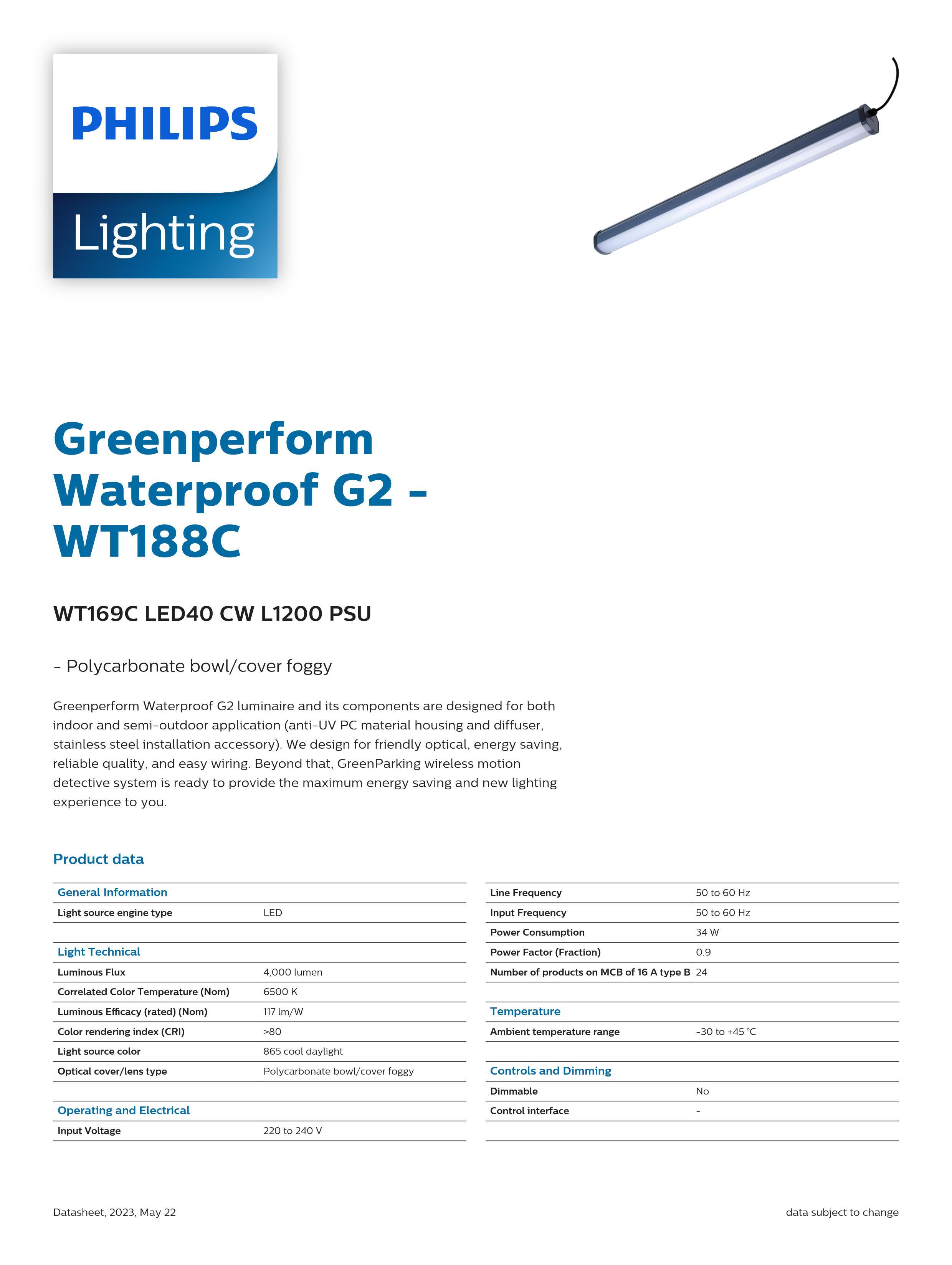 PHILIPS Waterproof WT169C LED40 CW L1200 PSU 911401510241
