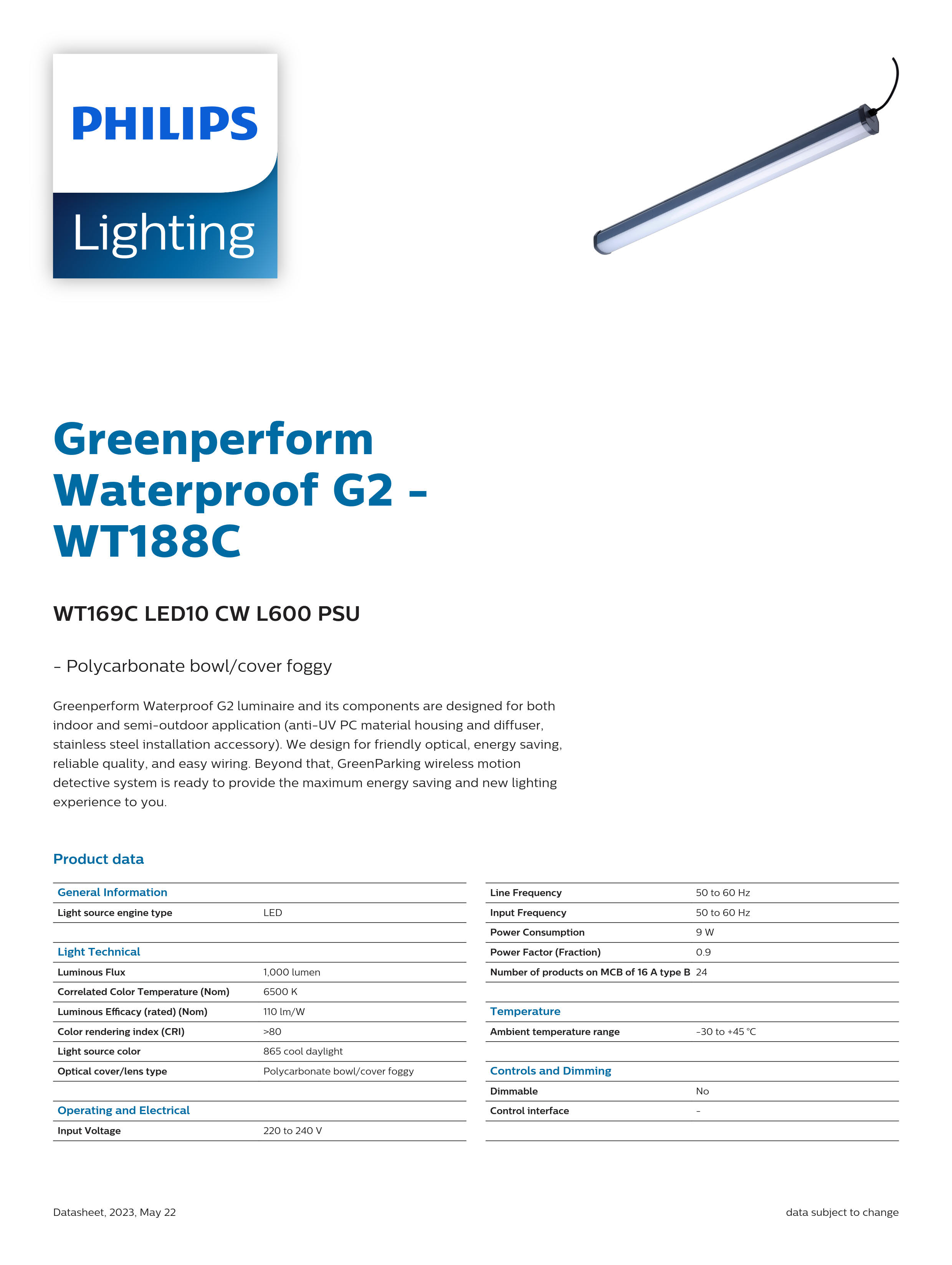 PHILIPS Waterproof WT169C LED10 CW L600 PSU 911401510541