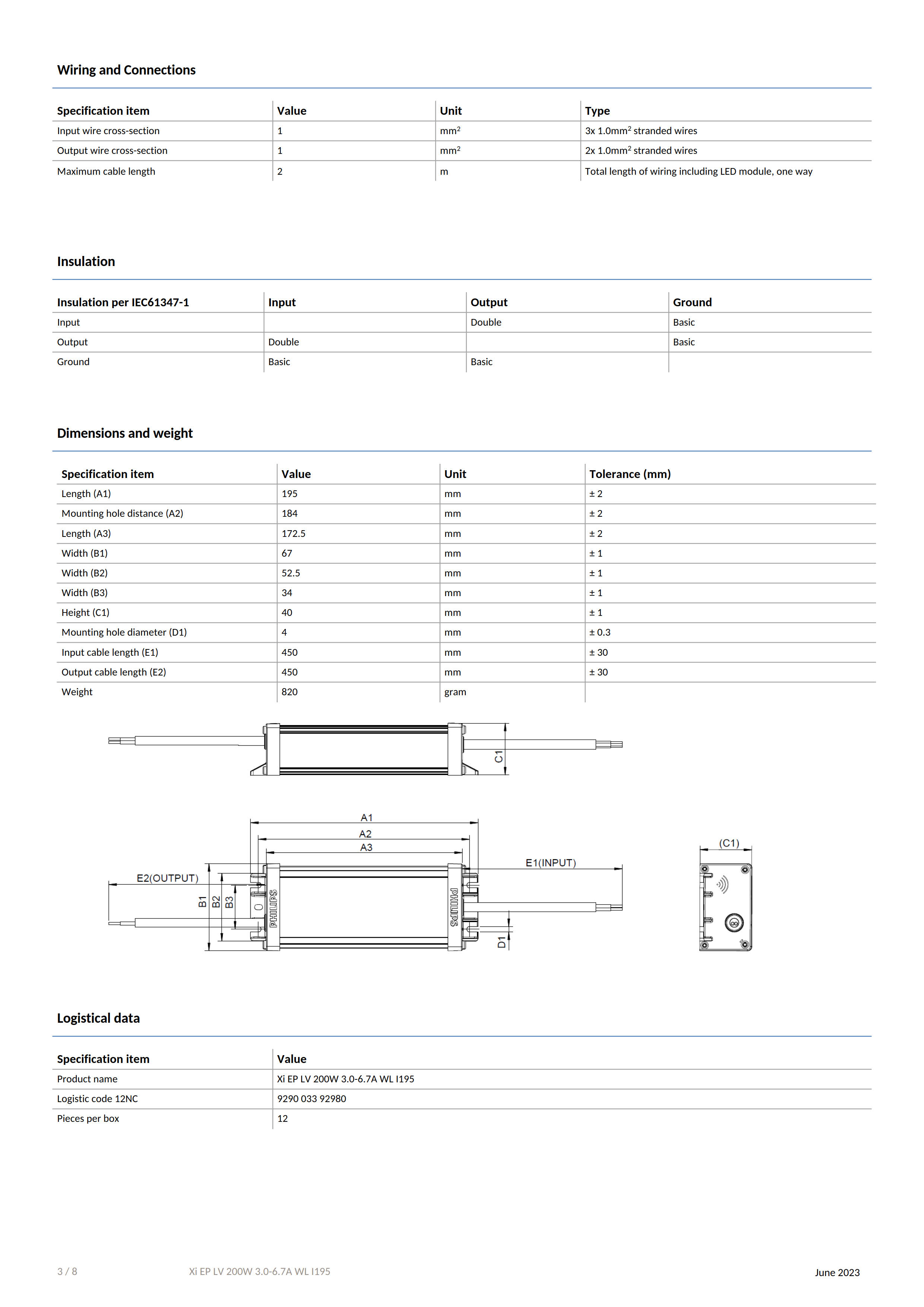 PHILIPS Xitanium Outdoor Xi EP LV 200W 3.0-6.7A WL I195 929003392980