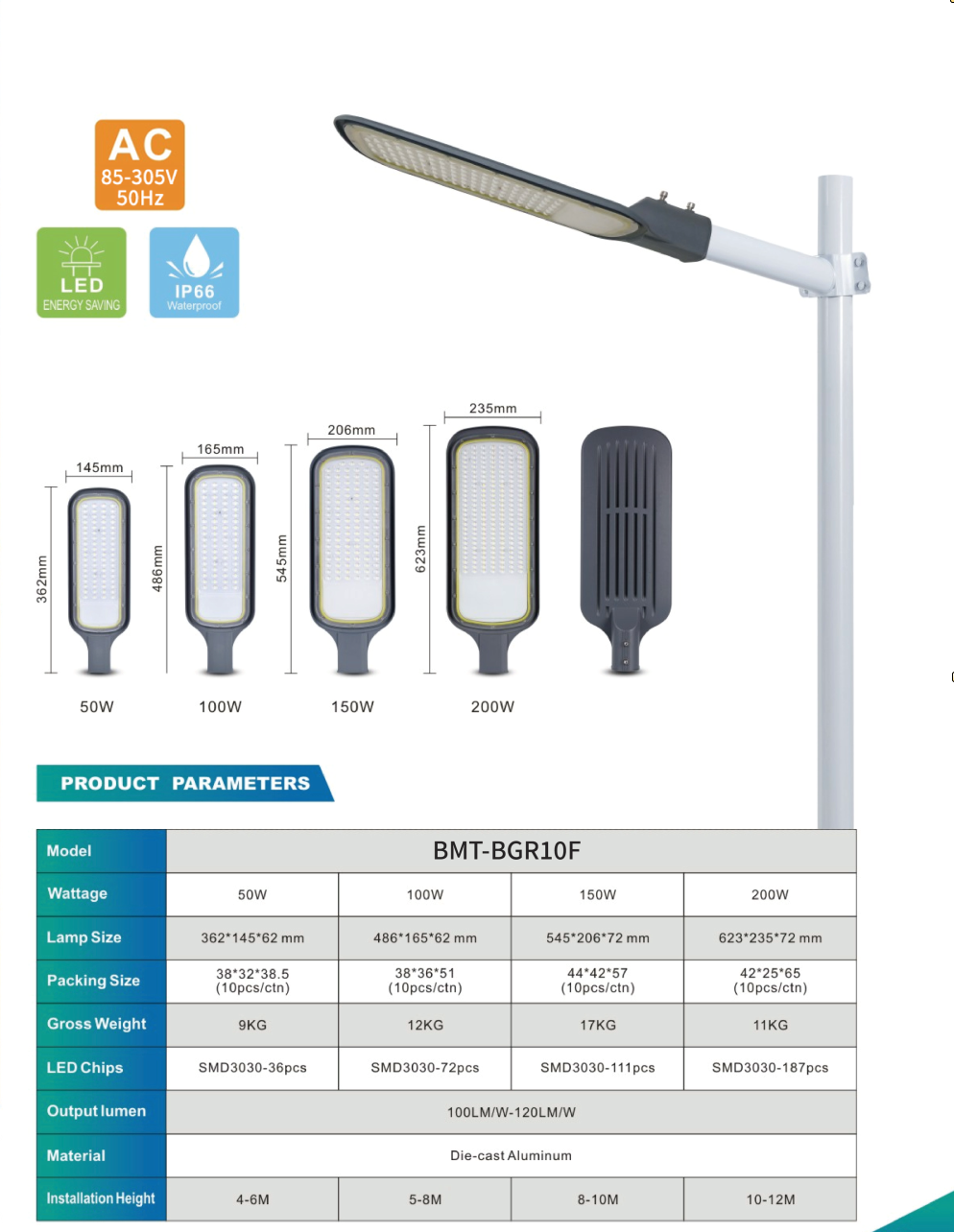 PHILIPS OEM LED Street Light BMT-BGR10F Aluminum Ip65 Waterproof Outdoor Road Lamp 50w 100w 150w 200w 3030 Smd Led Street Light