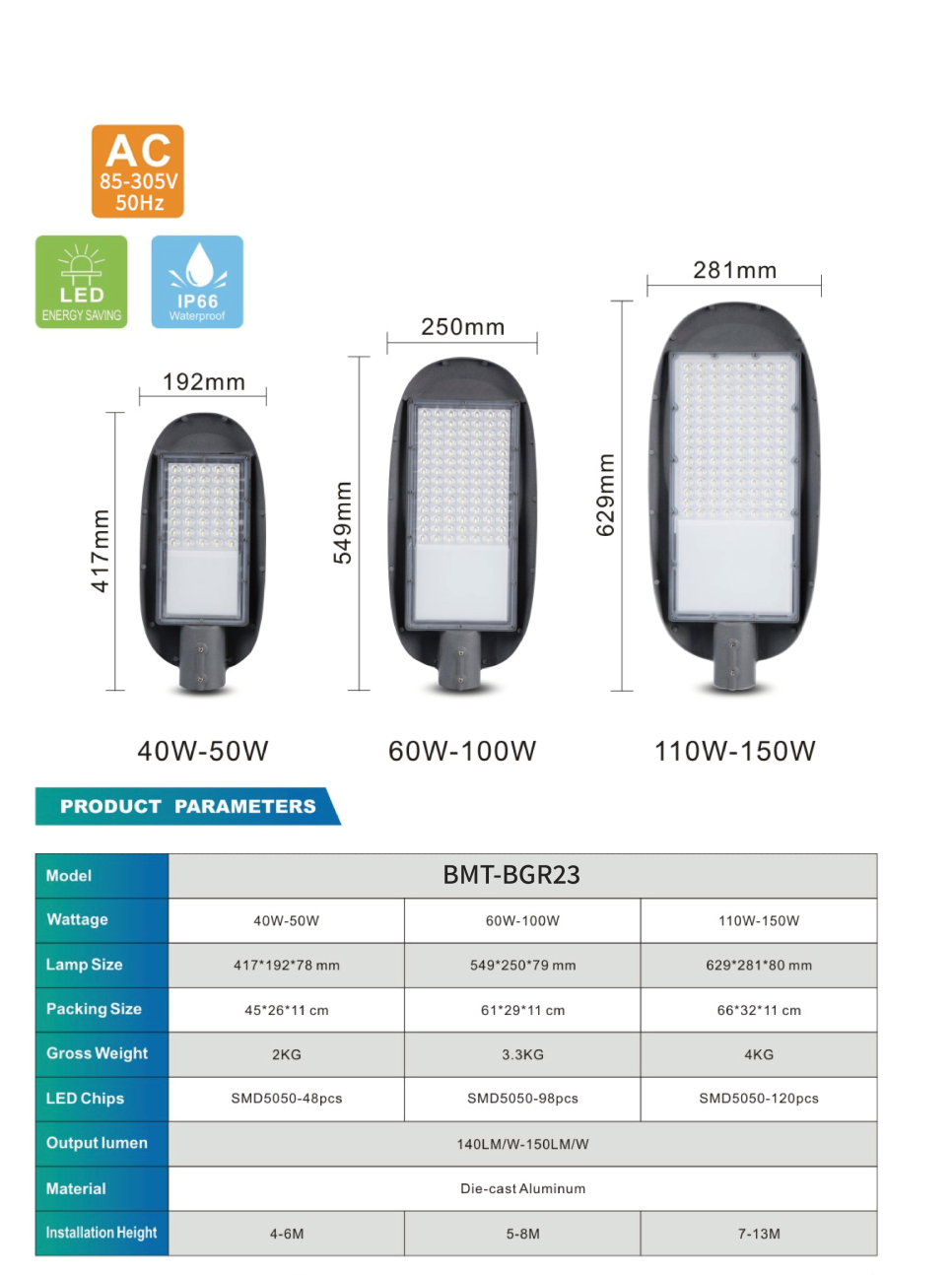 PHILIPS OEM LED Street Light BMT-BGR23 Aluminum Ip65 Waterproof Outdoor Road Lamp 50w 100w 150w 3030 Smd Led Street Light