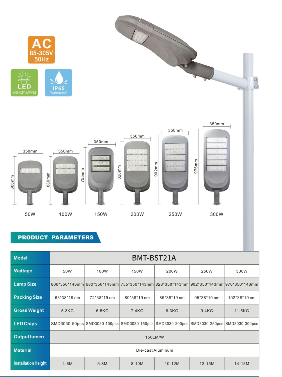 PHILIPS OEM LED Street Light BMT-BST21A Project Lighting Waterproof Ip66 Outdoor Die Casting Aluminum Smd road light