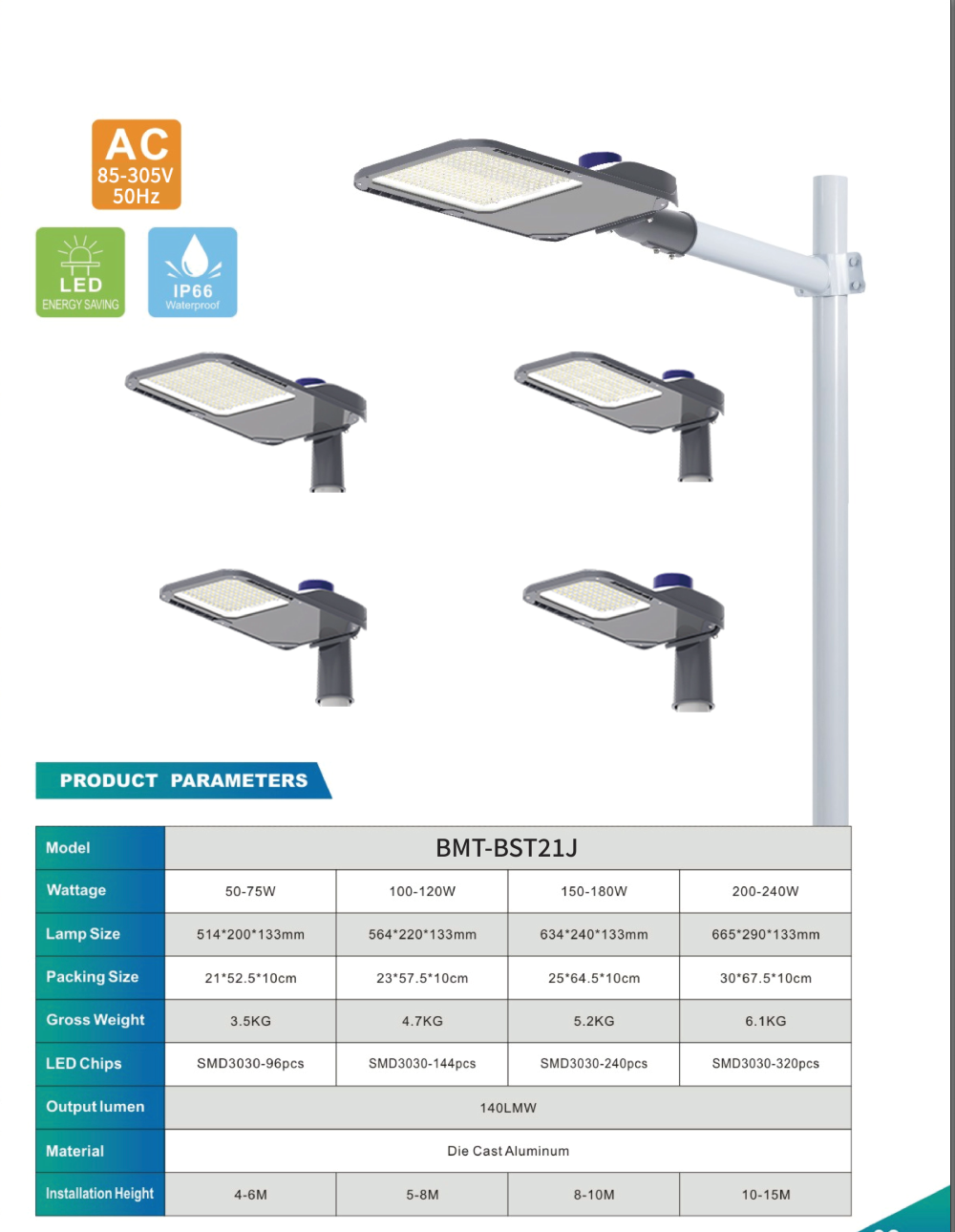 PHILIPS OEM LED Street Light BMT-BST21J Project Lighting Waterproof Ip66 Outdoor Die Casting Aluminum Smd road light