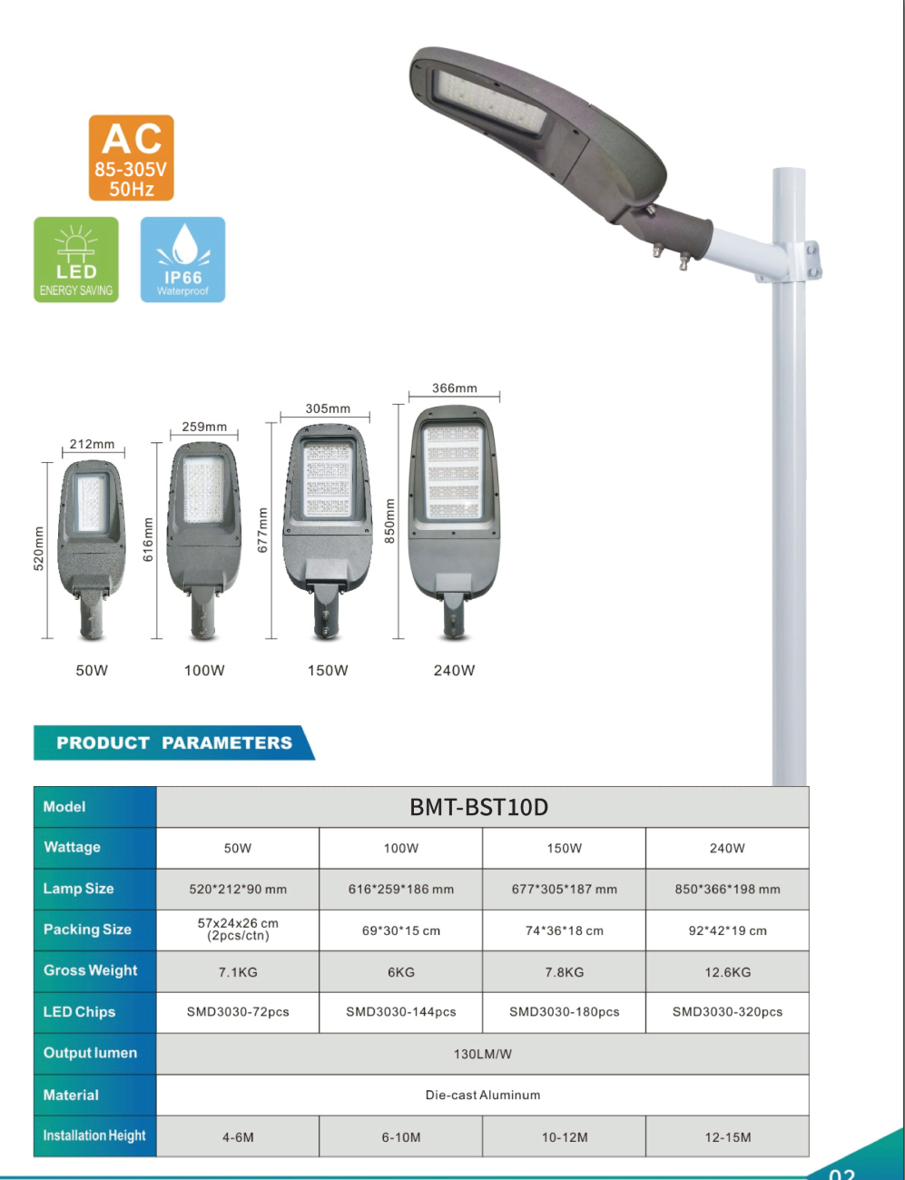 PHILIPS OEM LED Street Light BMT-BST10D Heat Sink Outdoor Ip65 Waterproof 50w 120w 180w 240w Led Road Lamp