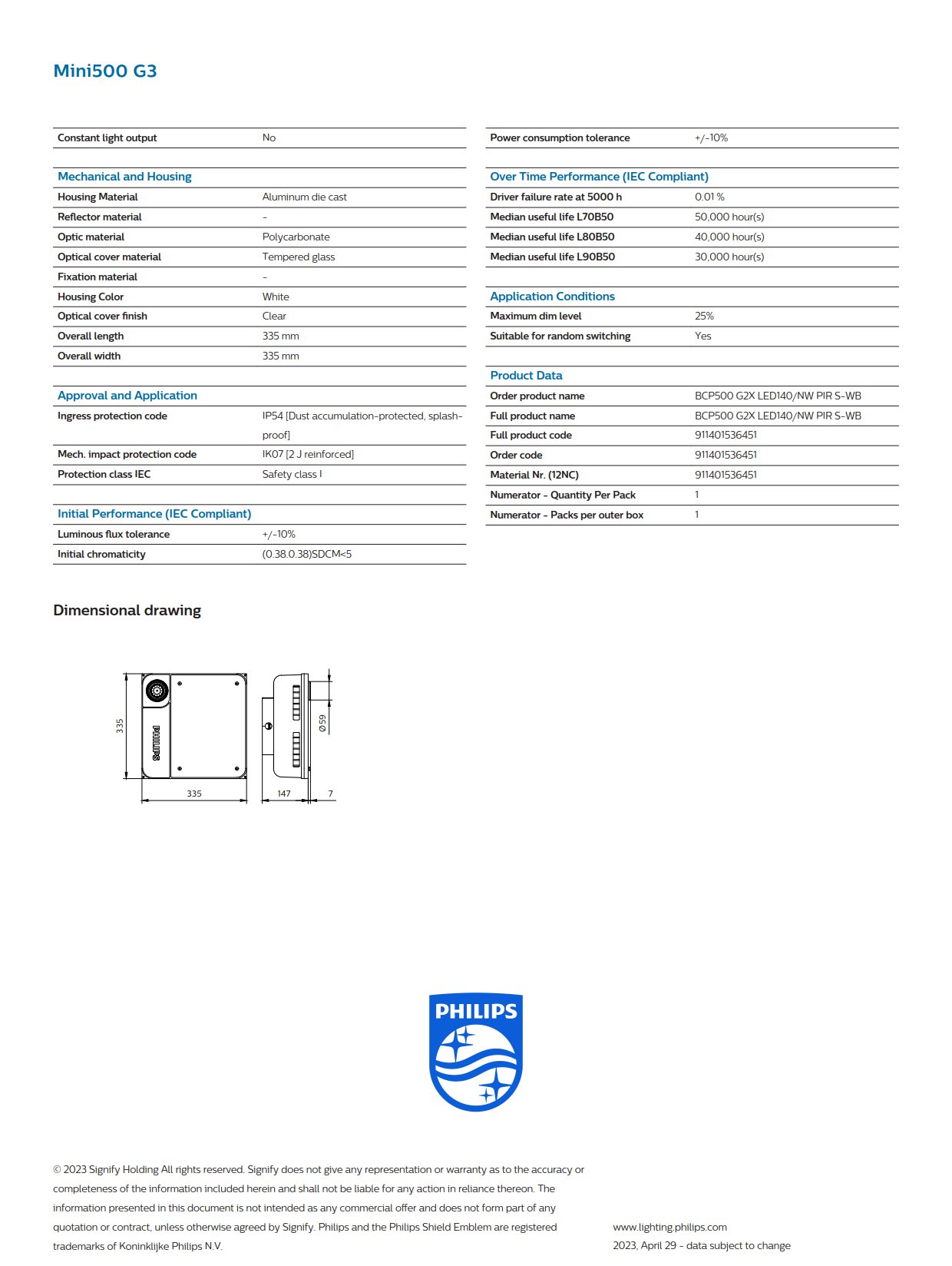 PHILIPS GAS STATION BCP500 G2X LED140/NW PIR S-WB 911401536451