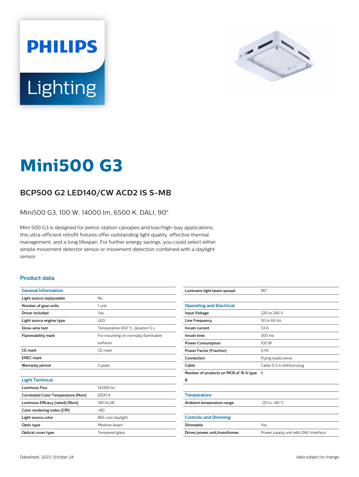 PHILIPS GAS STATION BCP500 G2 LED140/CW ACD2 IS S-MB 911401535551