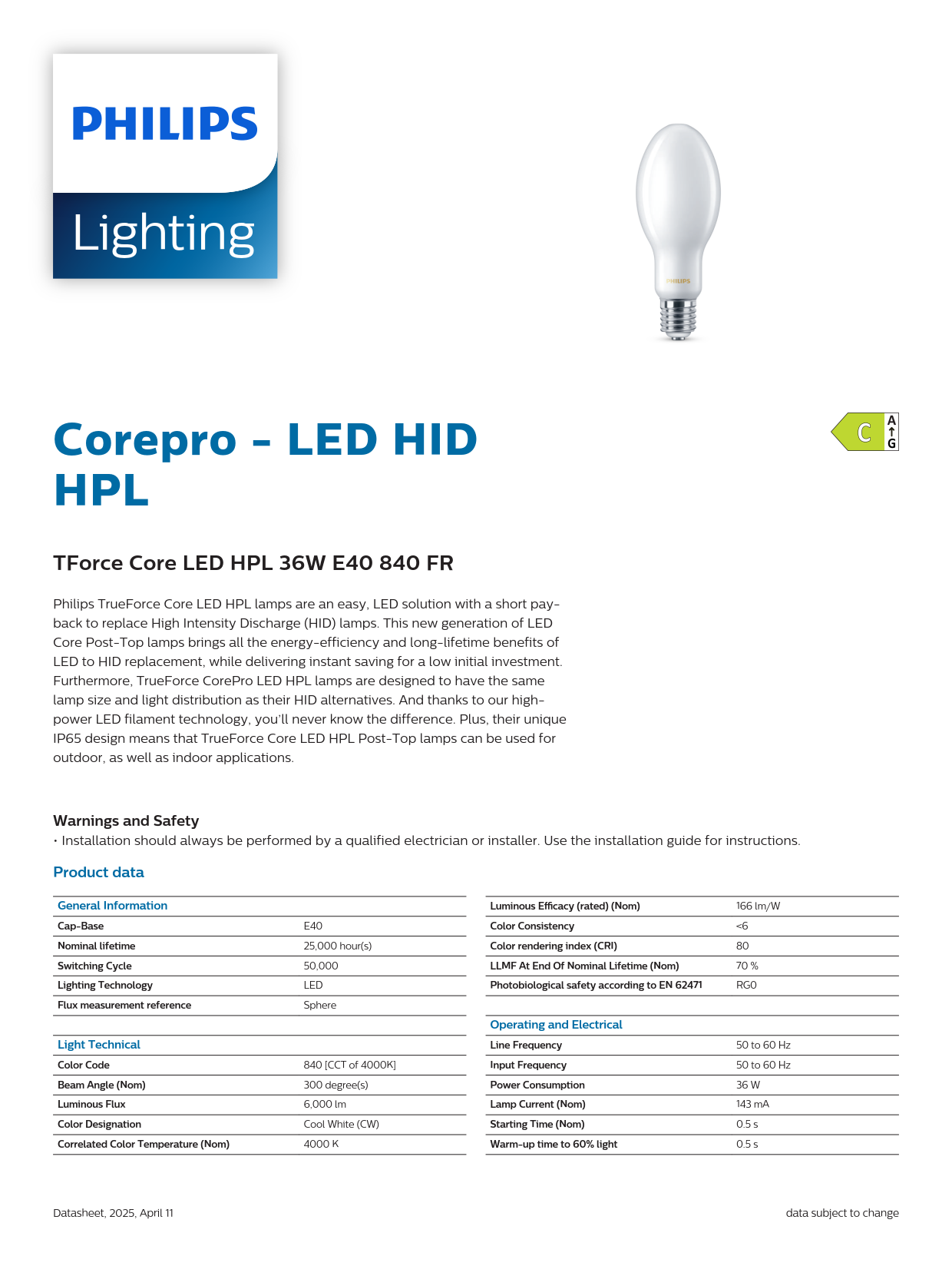 PHILIPS TForce Core LED HPL 36W E40 840 FR 929002481502