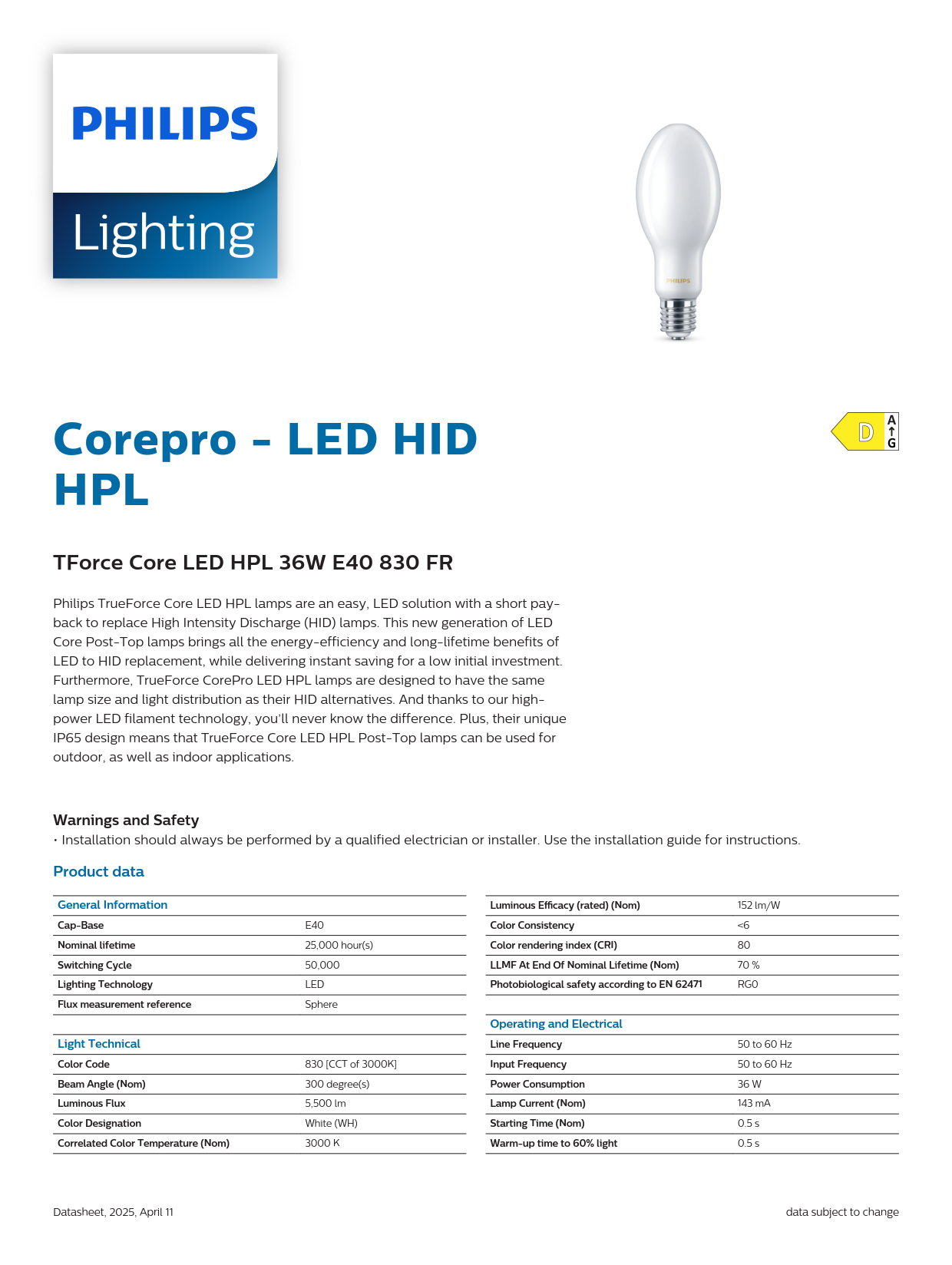 PHILIPS TForce Core LED HPL 36W E40 830 FR 929002481402