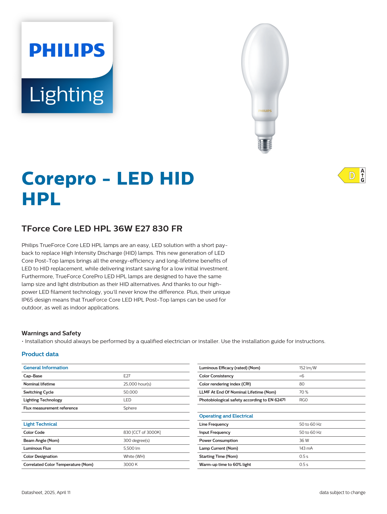 PHILIPS TForce Core LED HPL 36W E27 830 FR 929002481202
