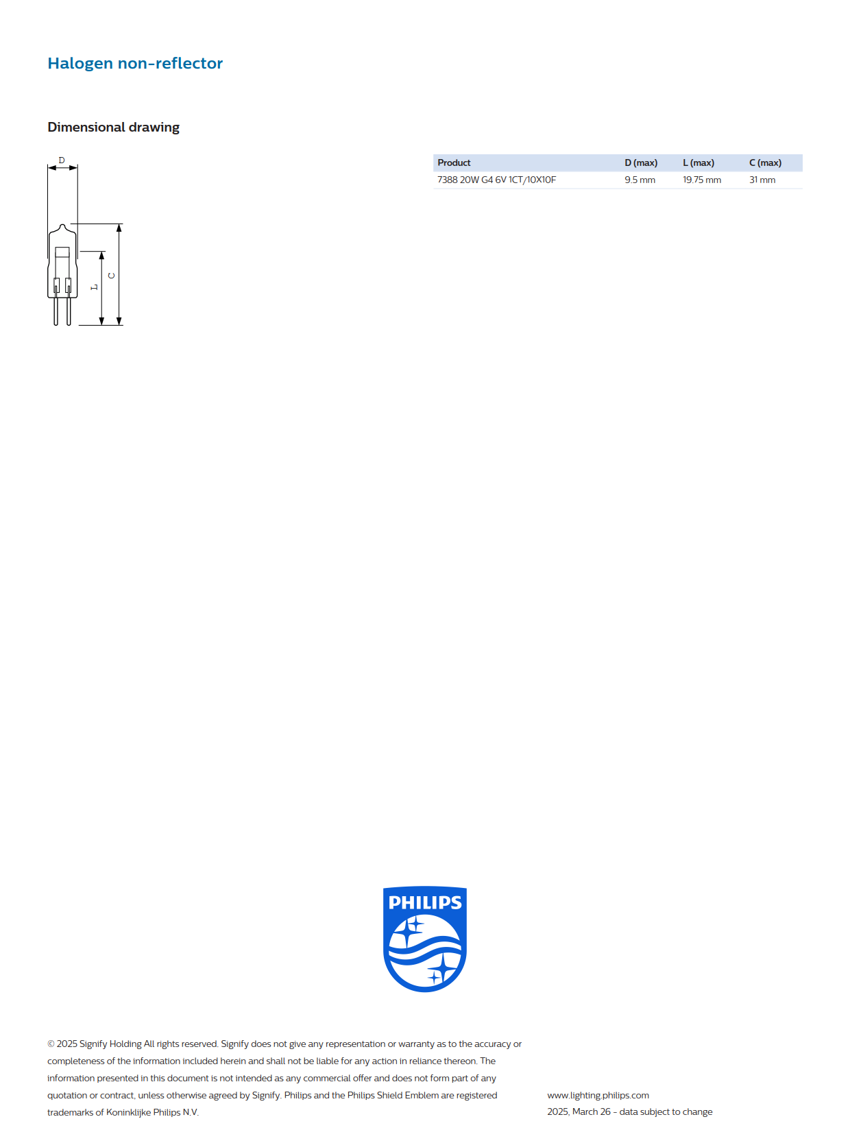 PHILIPS Halogen bulb 7388 20W G4 6V 1CT/10X10F Microscope bulbs Surgical shadowless lamp bulbs 923874610103