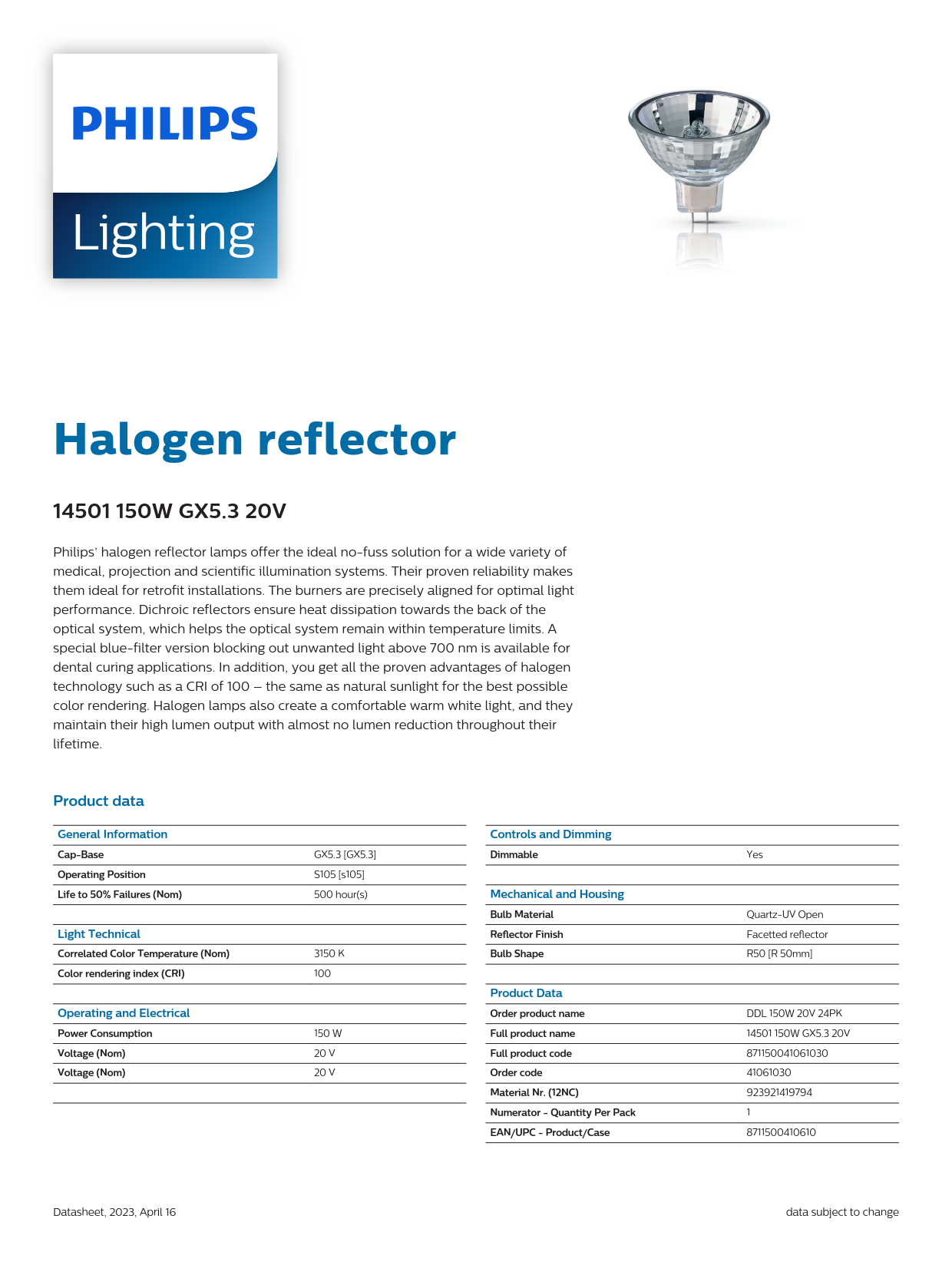 PHILIPS Halogen bulb 14501 150W GX5.3 20V Microscope halogen lamp cup DDL projector light source 315093  923921419794