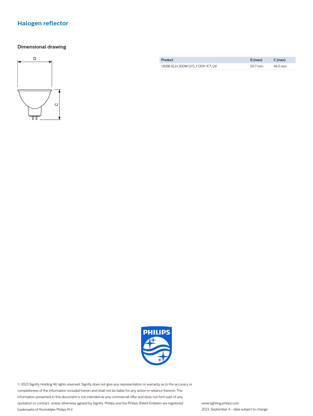 PHILIPS Halogen bulb 13096 13096 ELH 300W GY5.3 120V 1CT/24 Medical teaching instrument Microscope light bulb 923920936394