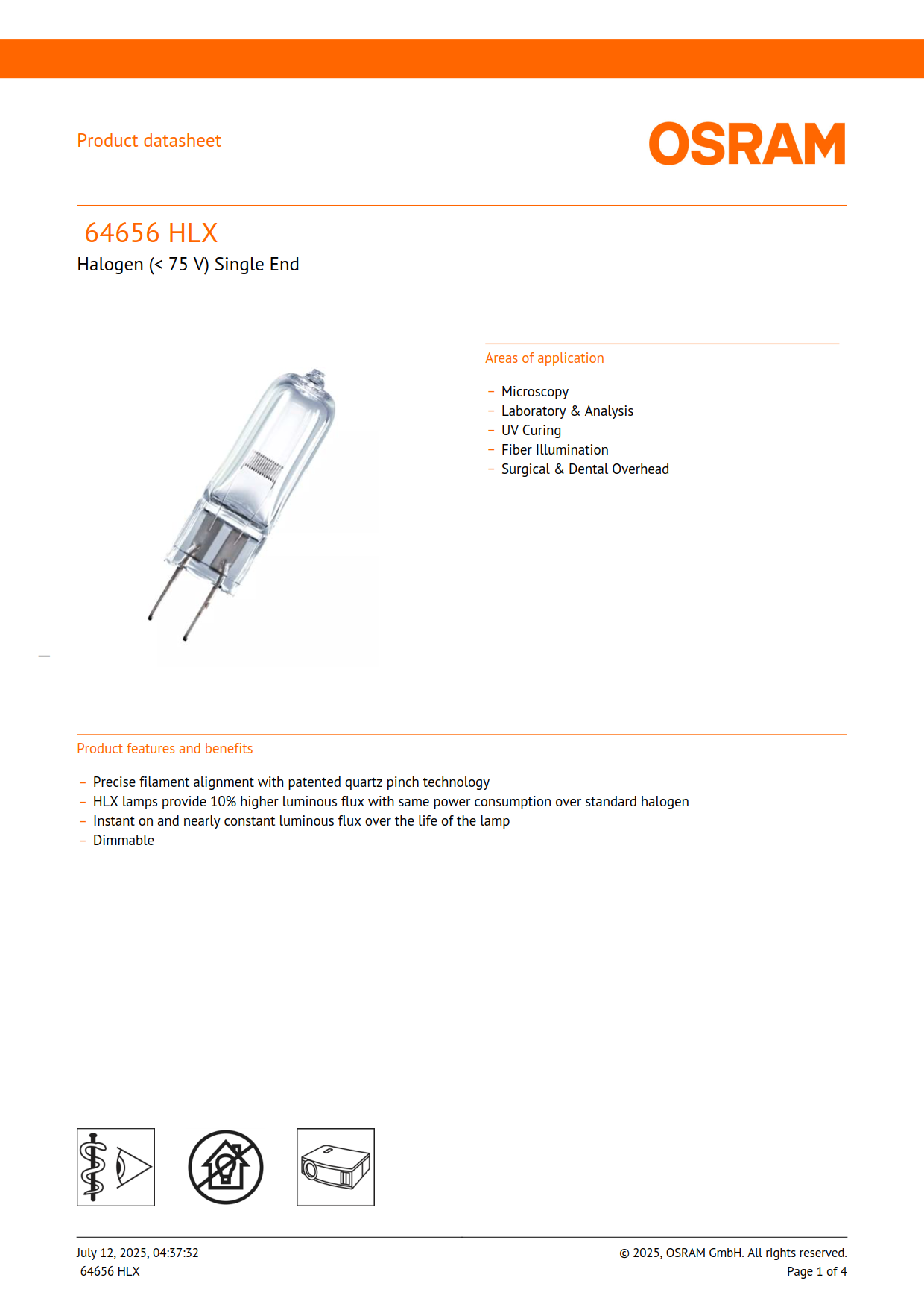 Osram Halogen bulb 64656 HLX 275W24V NEAD54253 Overhead Projector bulb Phantom Projector bulb 4050300023120