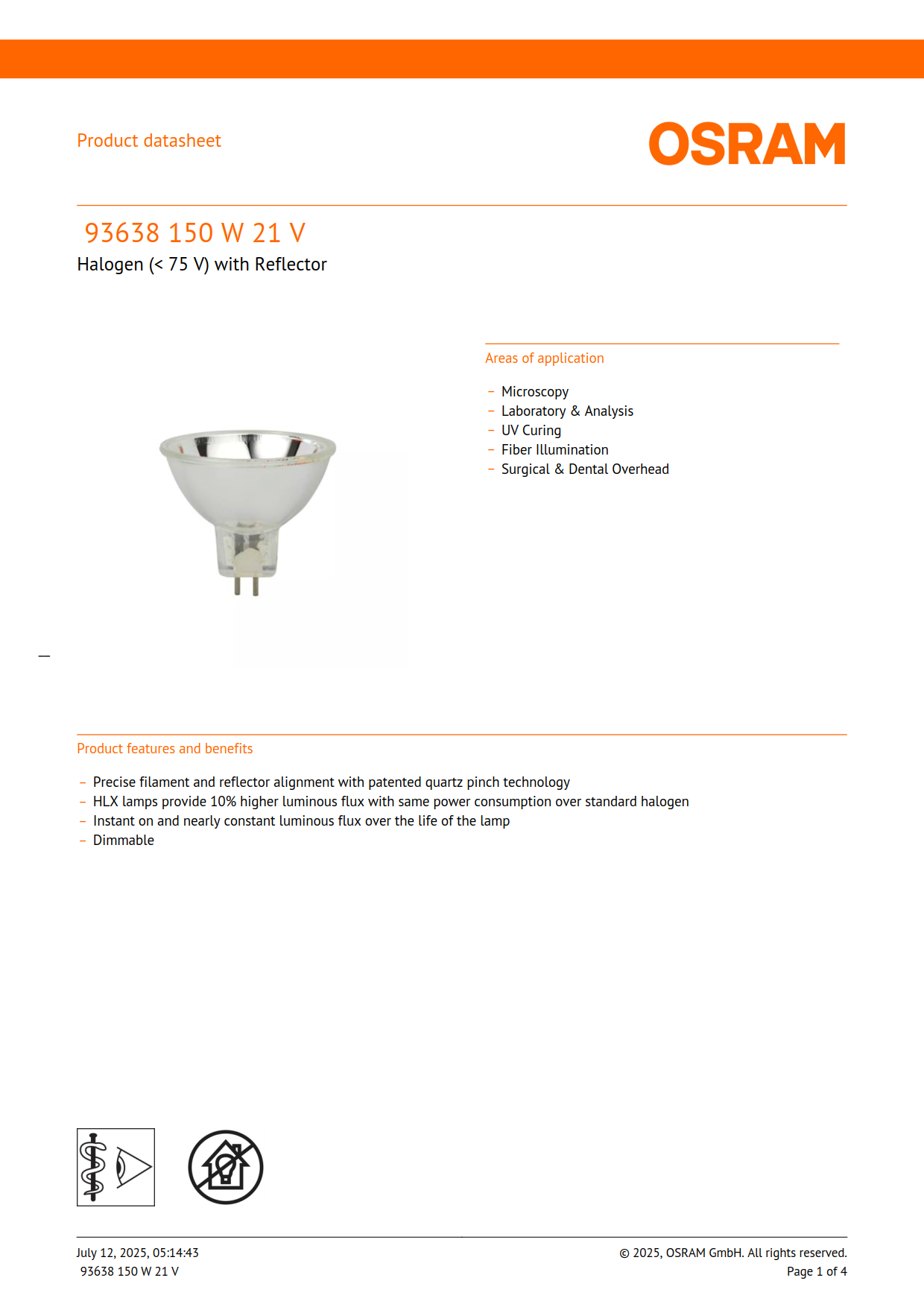 Osram Halogen bulb 93638 21V150W NAED54842 microscope bulb projector bulb 4050300456843