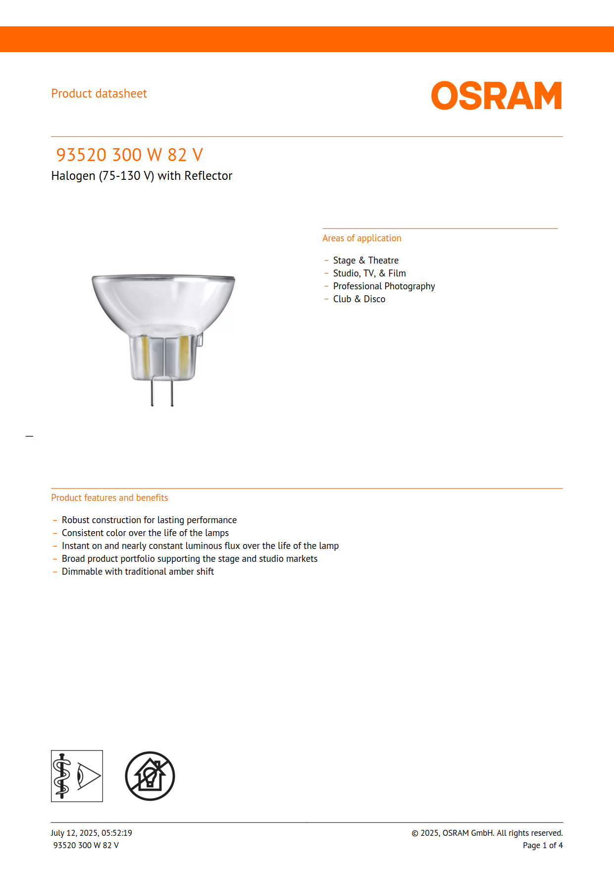 Osram Halogen bulb 93520 FHS 300W82V NAED54979 Slide projector cup bubble Kodak instrument light bulb 4050300350196