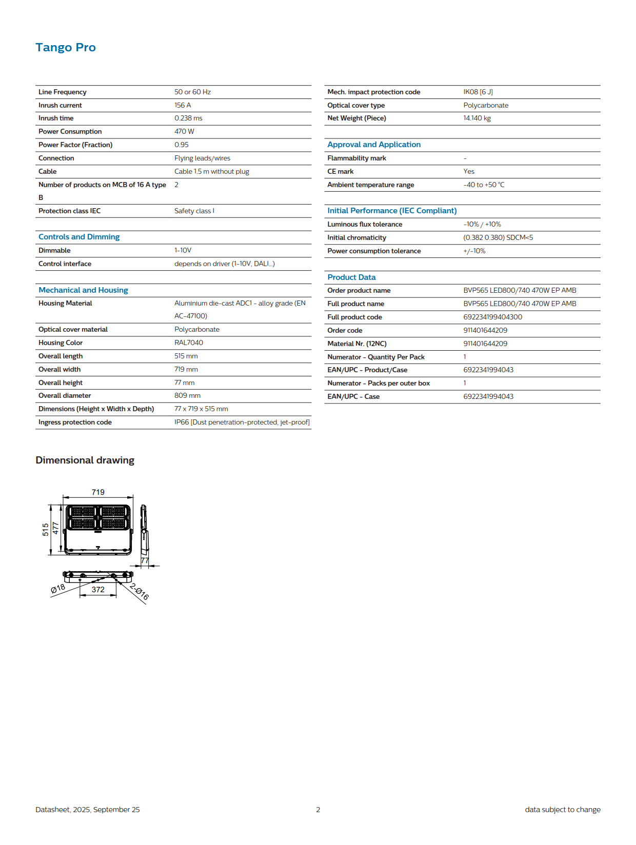 PHILIPS LED Flood Light BVP565 LED800/740 470W EP AMB 911401644209 PHILIPS LED Flood Light BVP565 LED800/740 470W EP AMB 911401644209