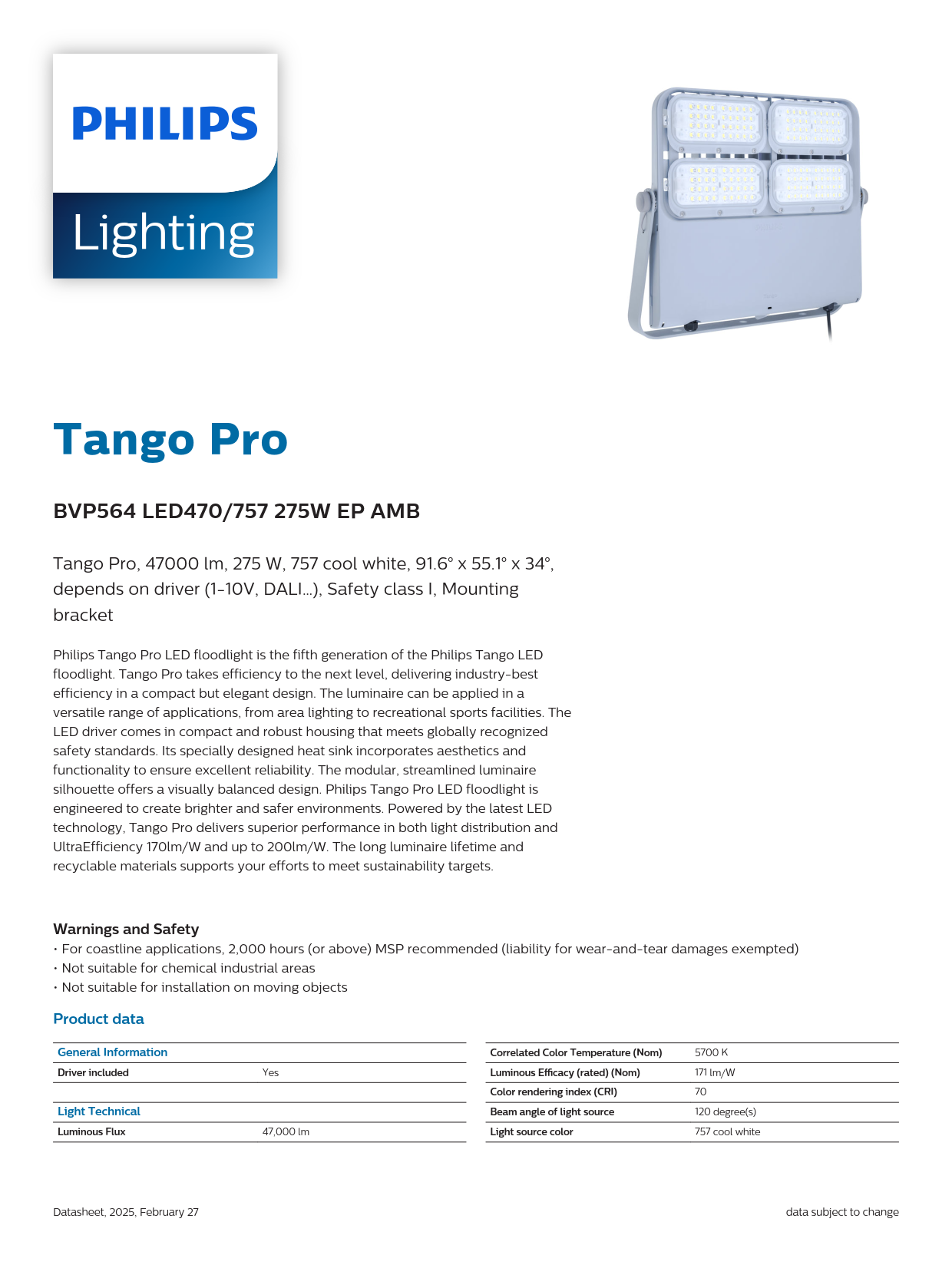 PHILIPS LED Flood Light BVP564 LED470/757 275W EP AMB 911401650609 PHILIPS LED Flood Light BVP564 LED470/757 275W EP AMB 911401650609