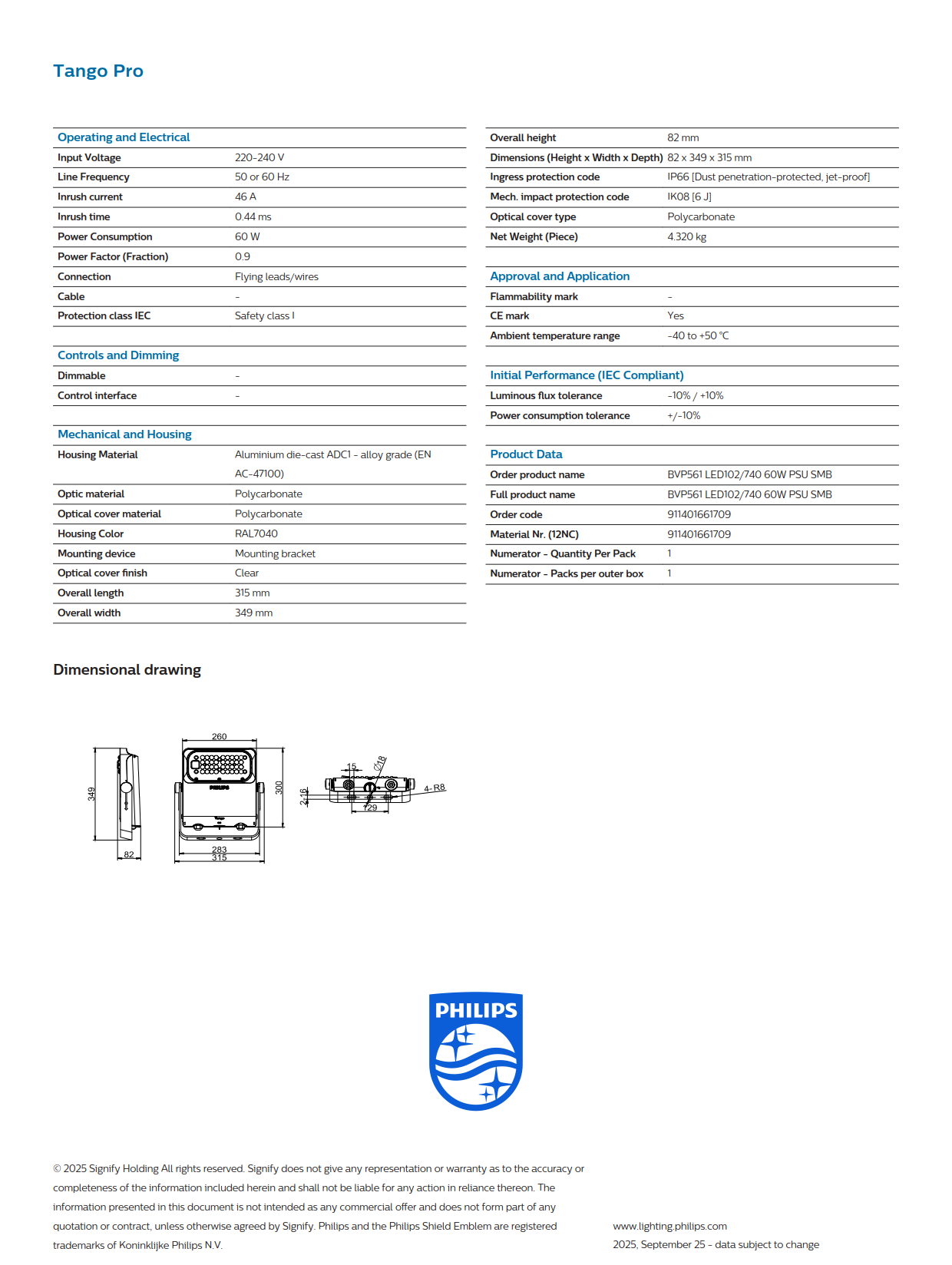 PHILIPS LED Flood Light BVP561 LED68/740 40W PSU SWB 91140166160 PHILIPS LED Flood Light BVP561 LED68/740 40W PSU SWB 91140166160