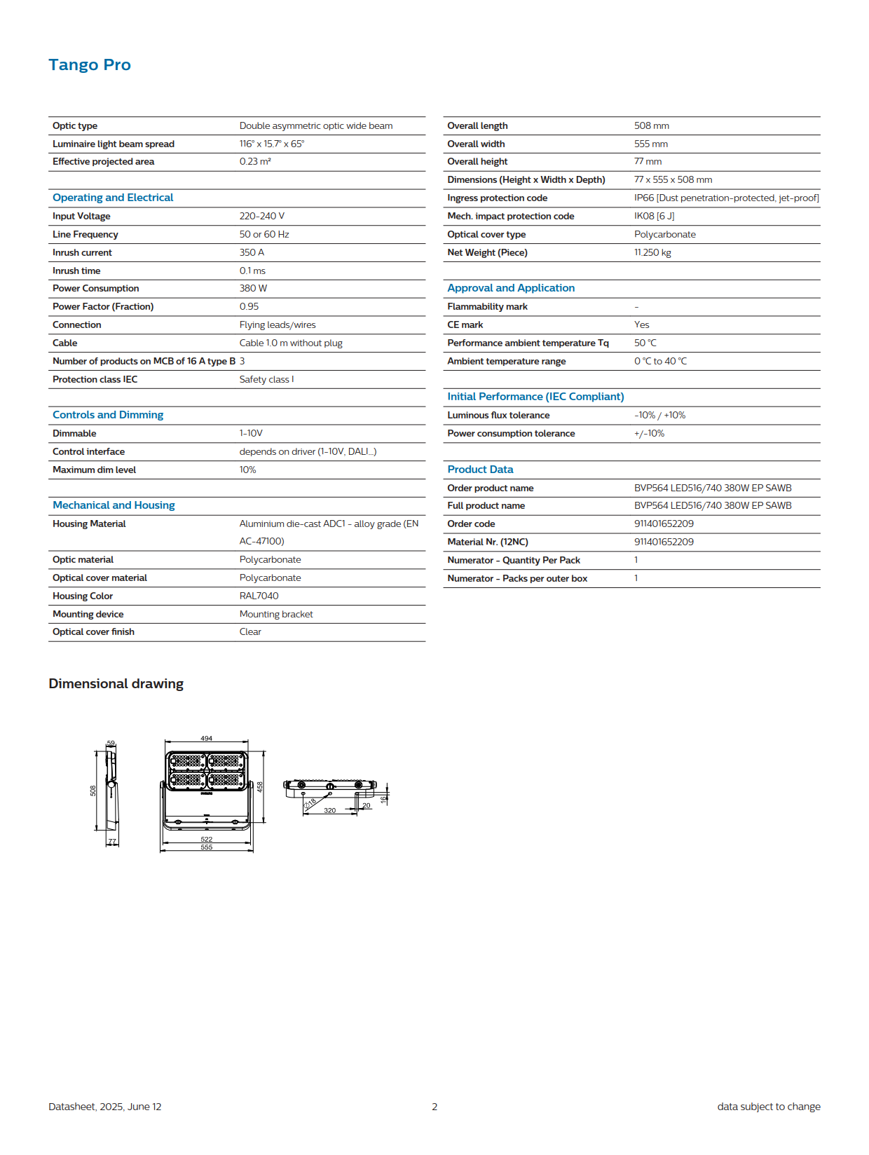 PHILIPS LED Flood Light BVP564 LED516/740 380W EP SAWB 911401652209 PHILIPS LED Flood Light BVP564 LED516/740 380W EP SAWB 911401652209